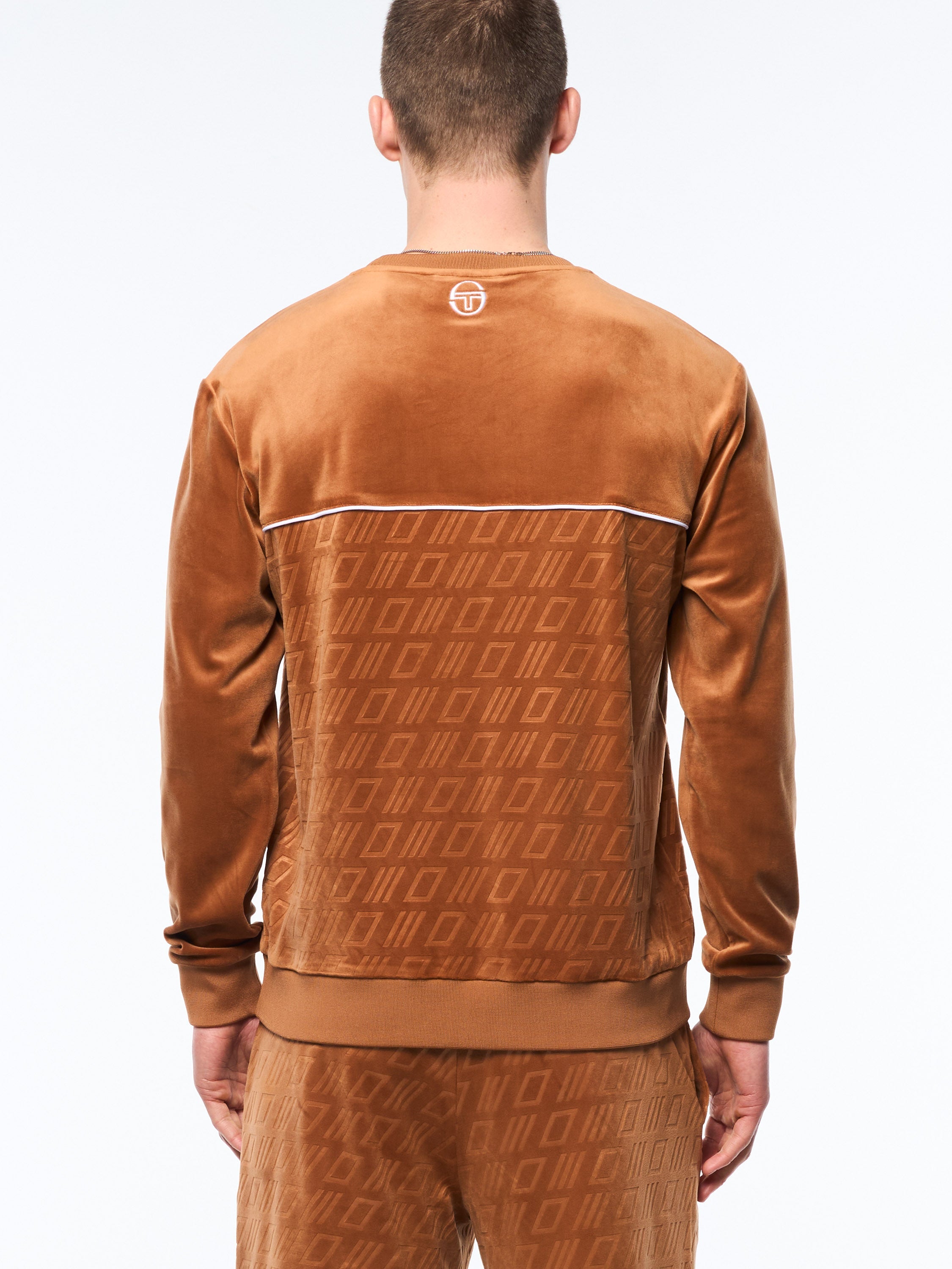 Bandiera Debossed Velour Crewneck-Sugar Almond