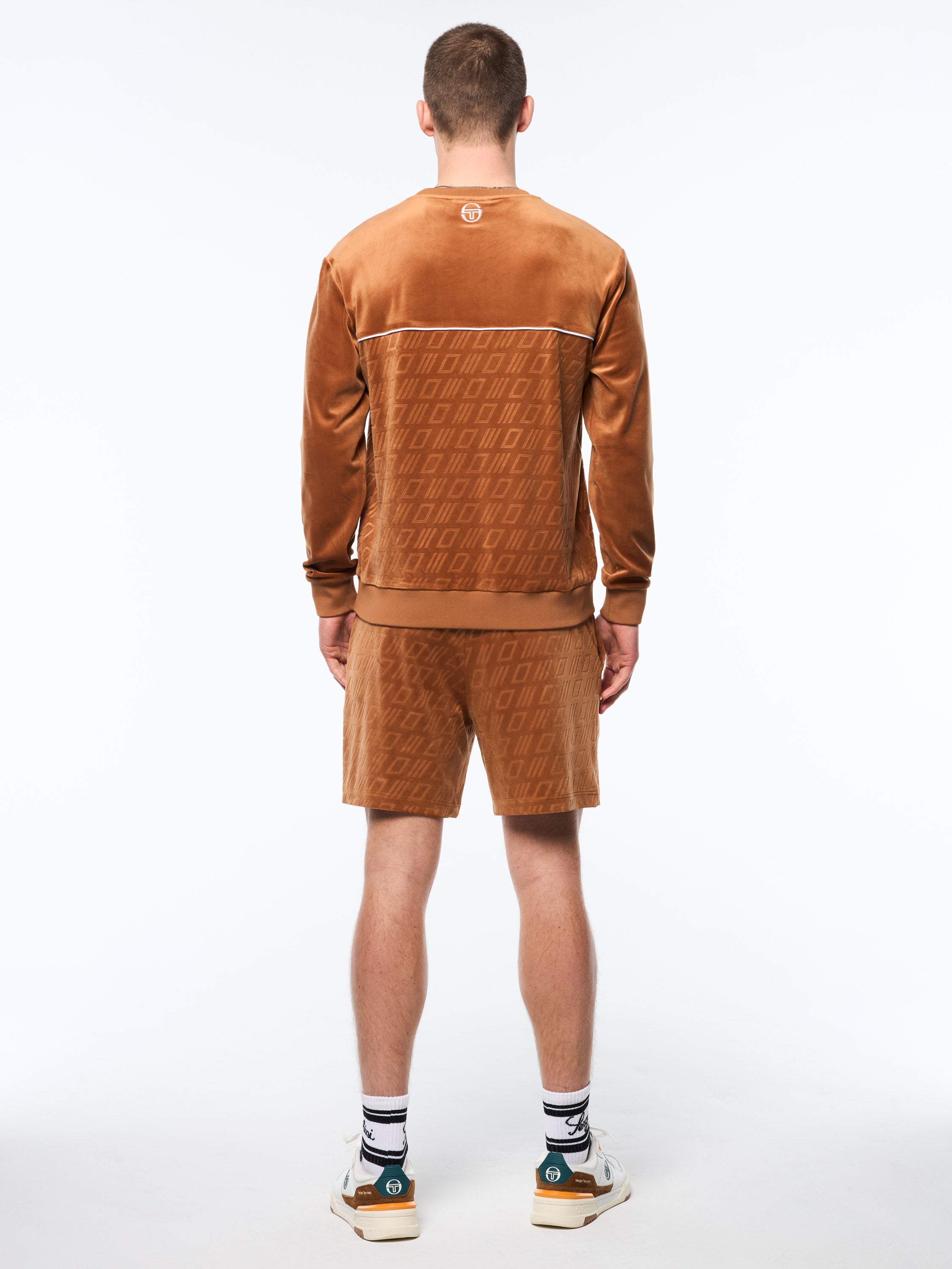 Bandiera Debossed Velour Crewneck-Sugar Almond