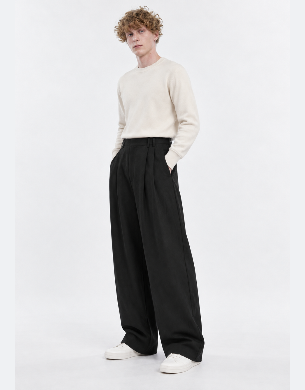 Berlin Pleated Wide-Leg Pants — Black
