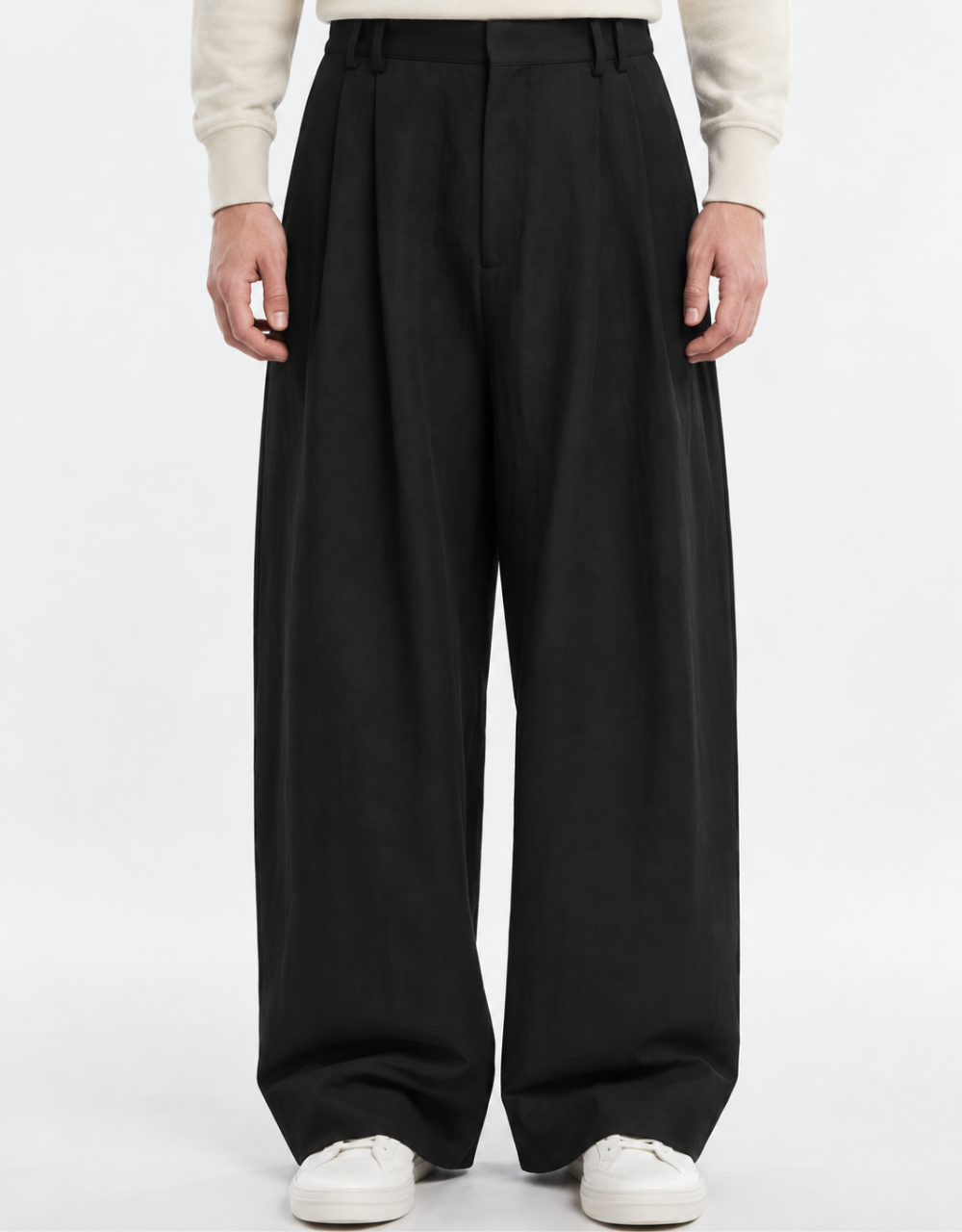 Berlin Pleated Wide-Leg Pants — Black