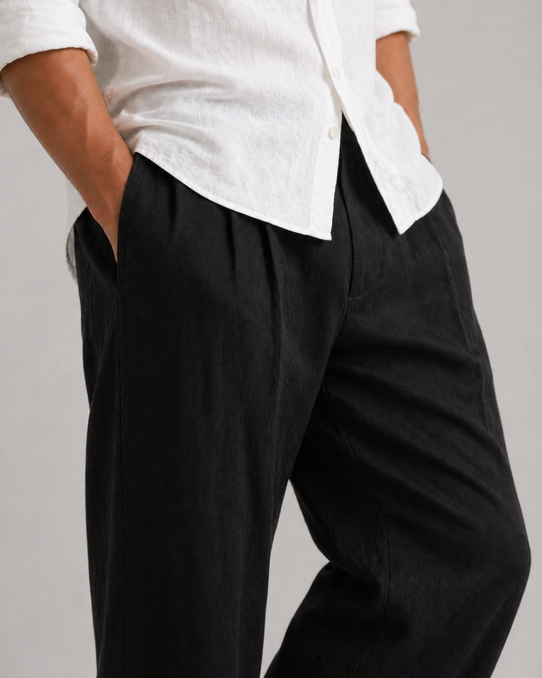 Black Cotton & Linen – Easy Fit, Bahama Pants