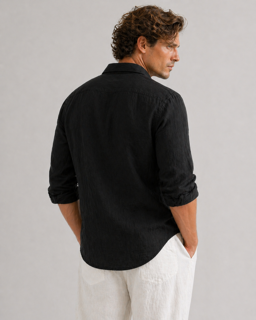 Black Cotton & Linen Shirt – Easy Fit, Bahama Shirt