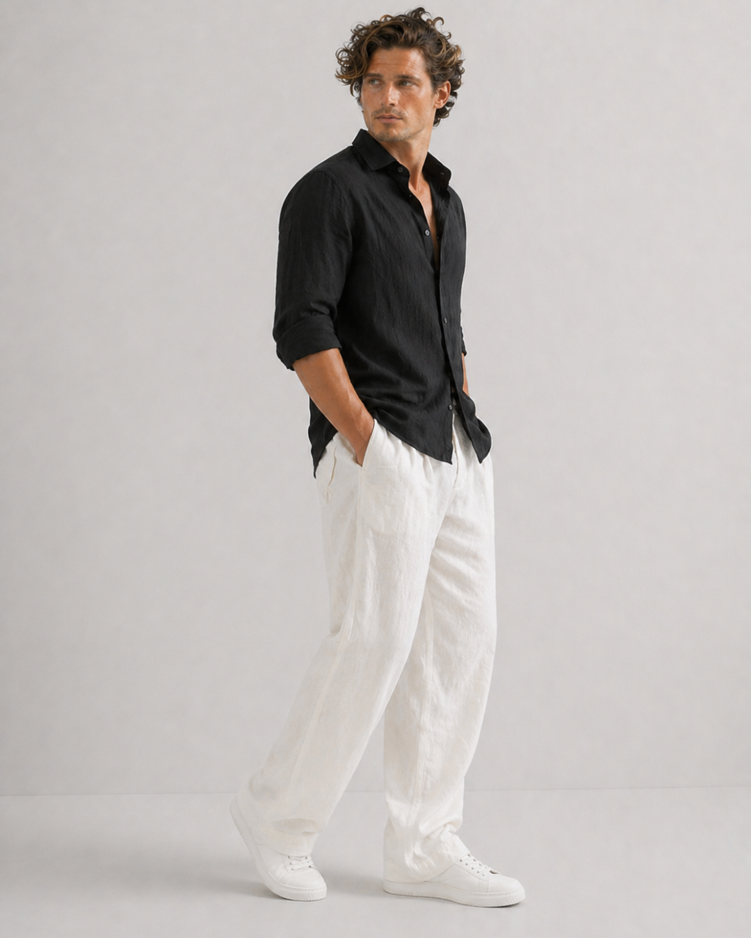 Black Cotton & Linen Shirt – Easy Fit, Bahama Shirt
