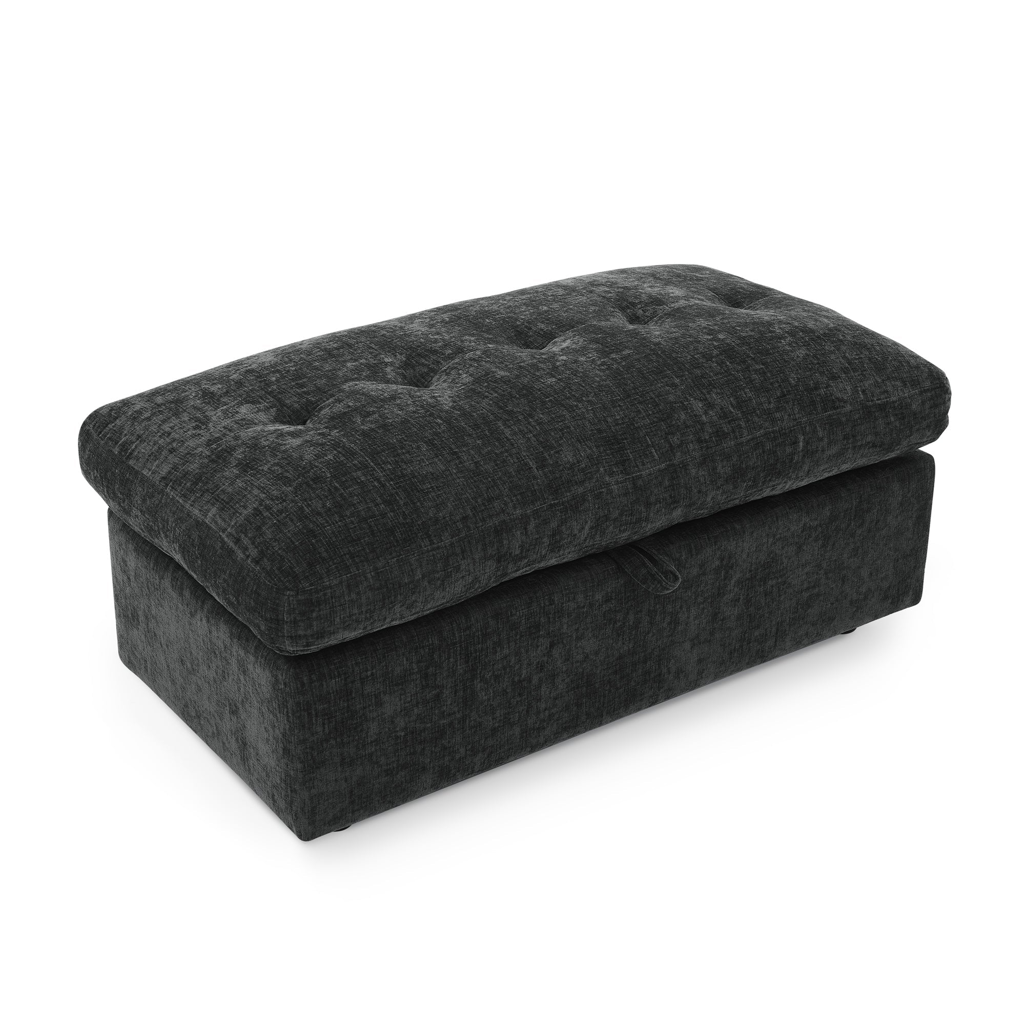 Black Double Recliner Sofa with Storage Ottoman