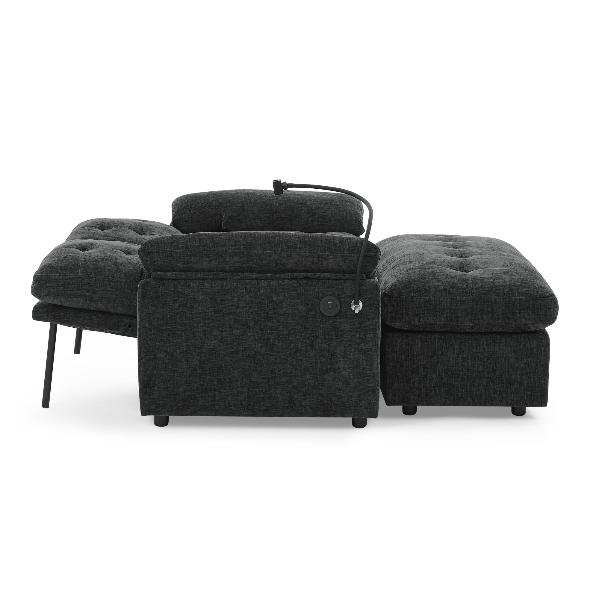 Black Double Recliner Sofa with Storage Ottoman