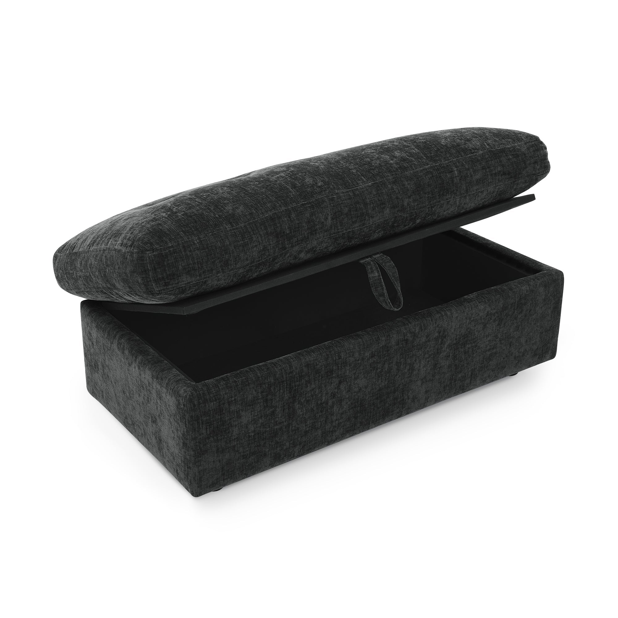 Black Double Recliner Sofa with Storage Ottoman