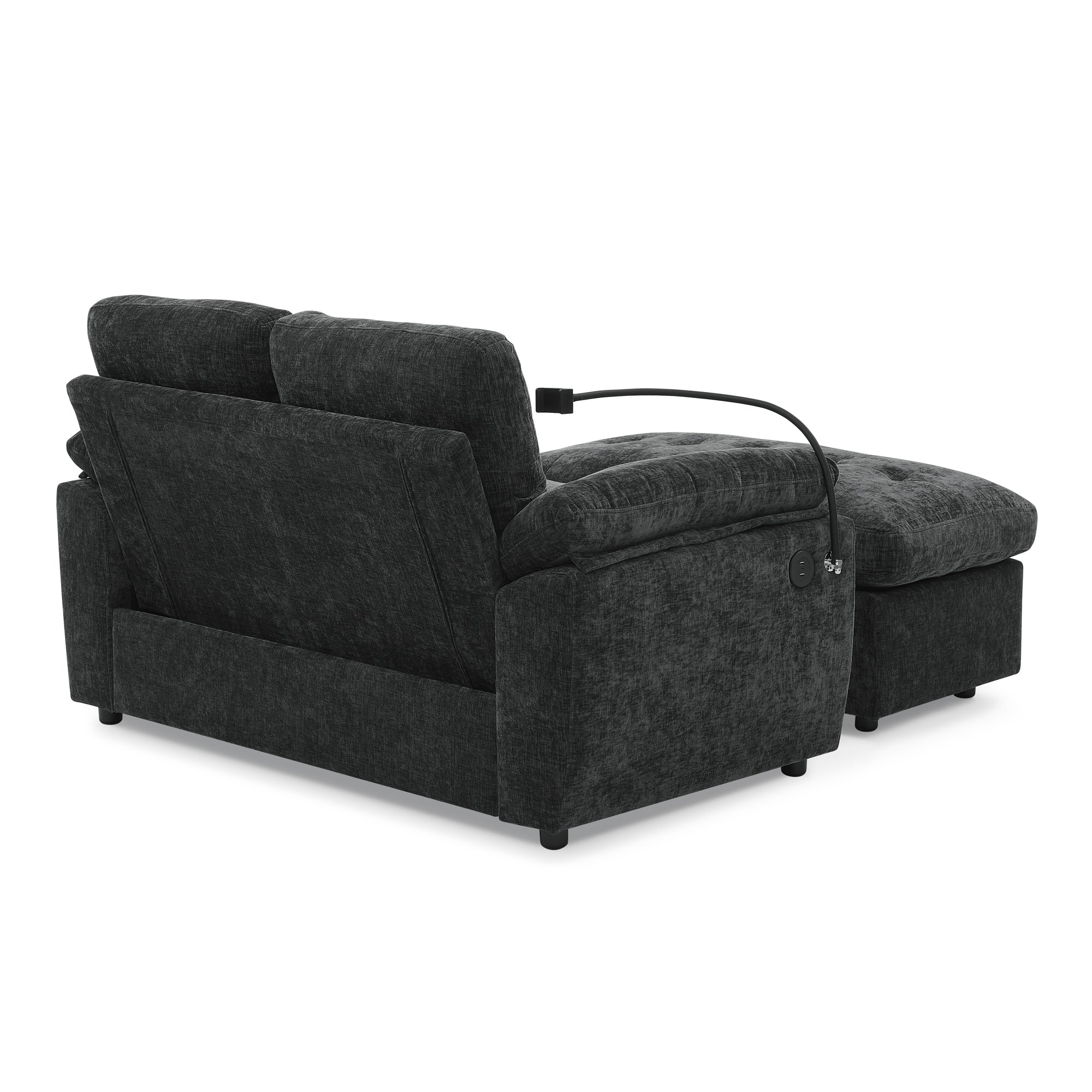 Black Double Recliner Sofa with Storage Ottoman