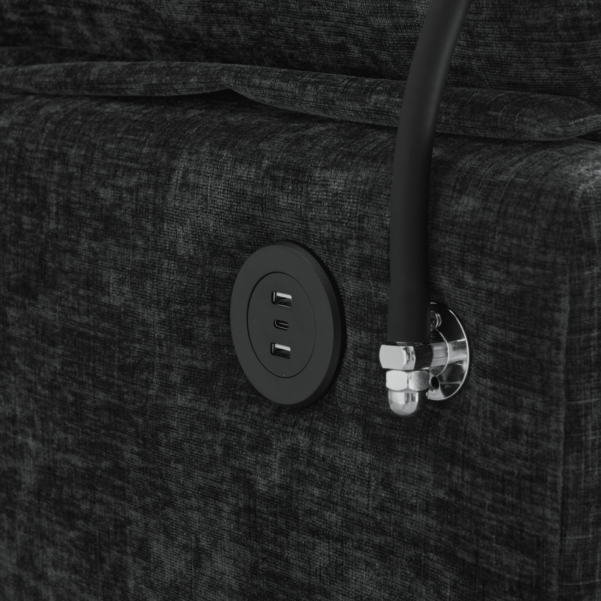 Black Double Recliner Sofa with Storage Ottoman