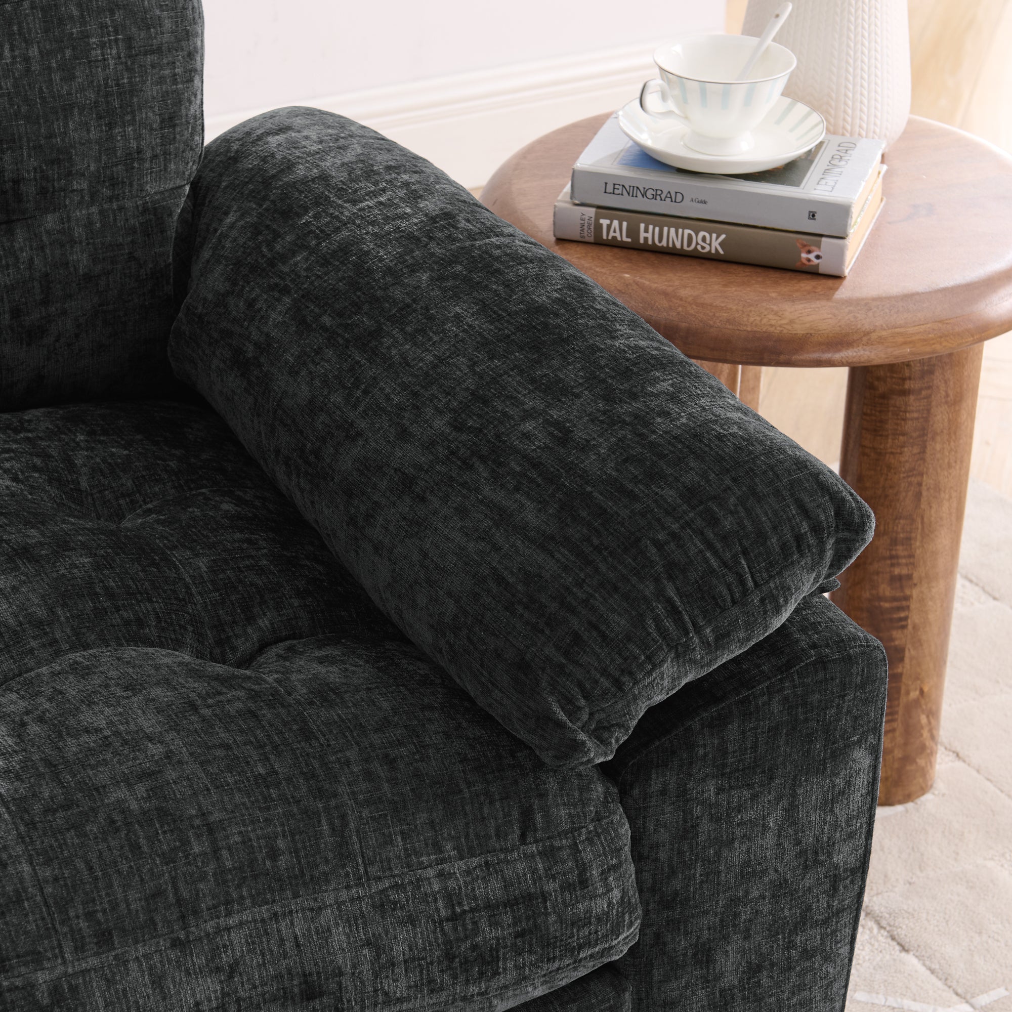 Black Double Recliner Sofa with Storage Ottoman