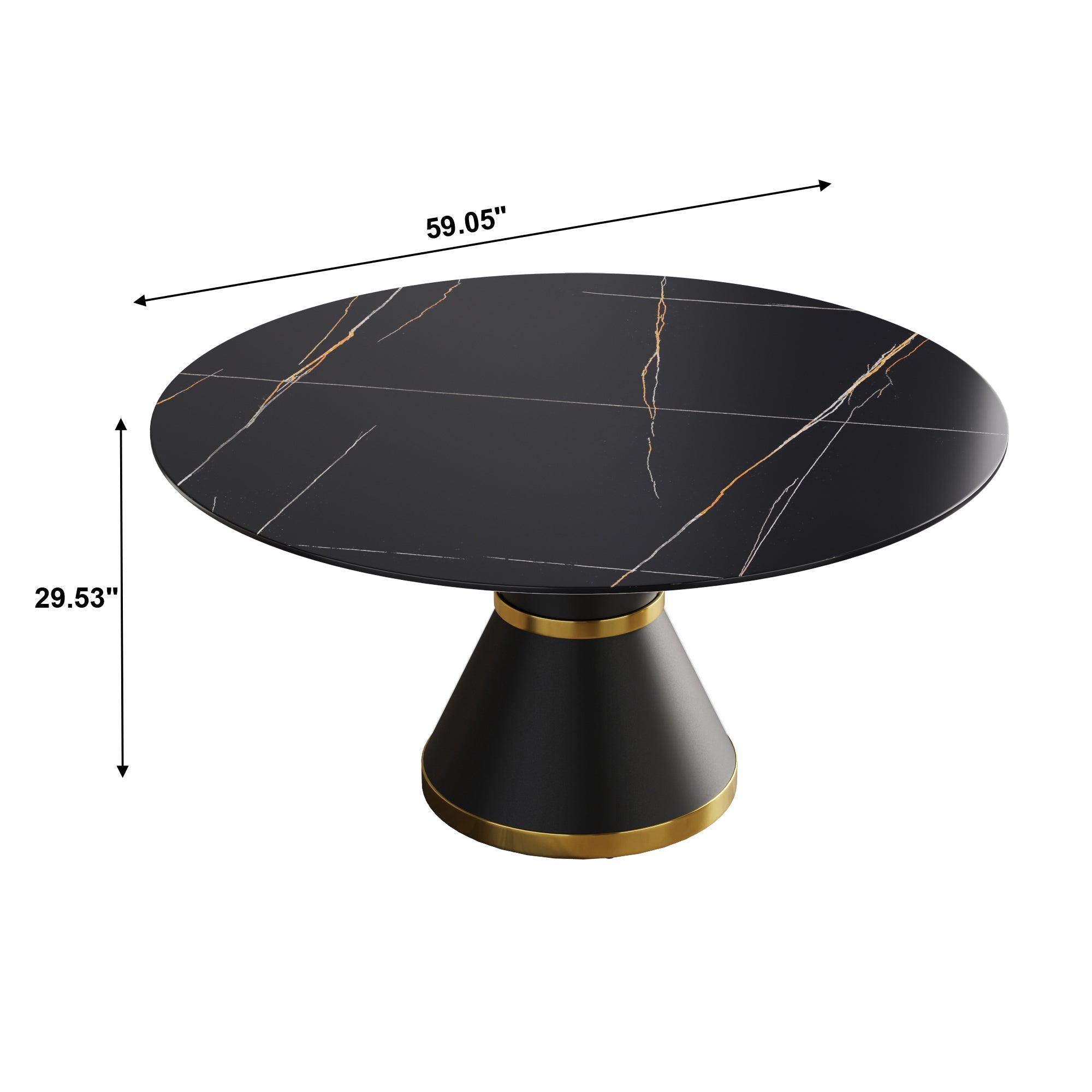Black Round Sintered Stone Dining Table with Pedestal Base