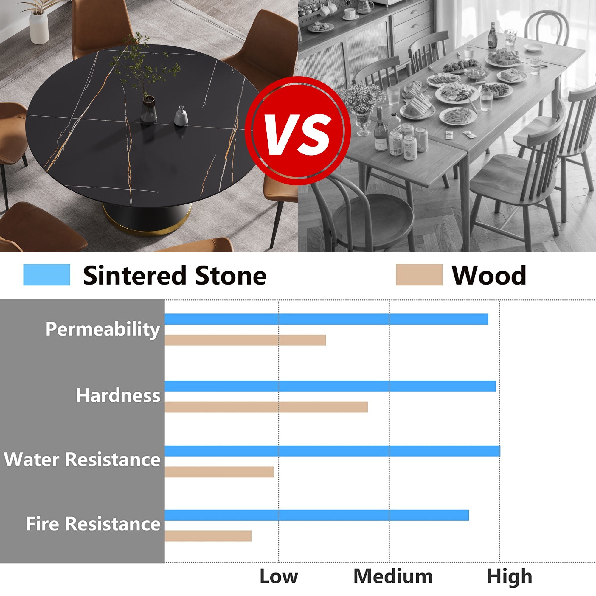Black Round Sintered Stone Dining Table with Pedestal Base