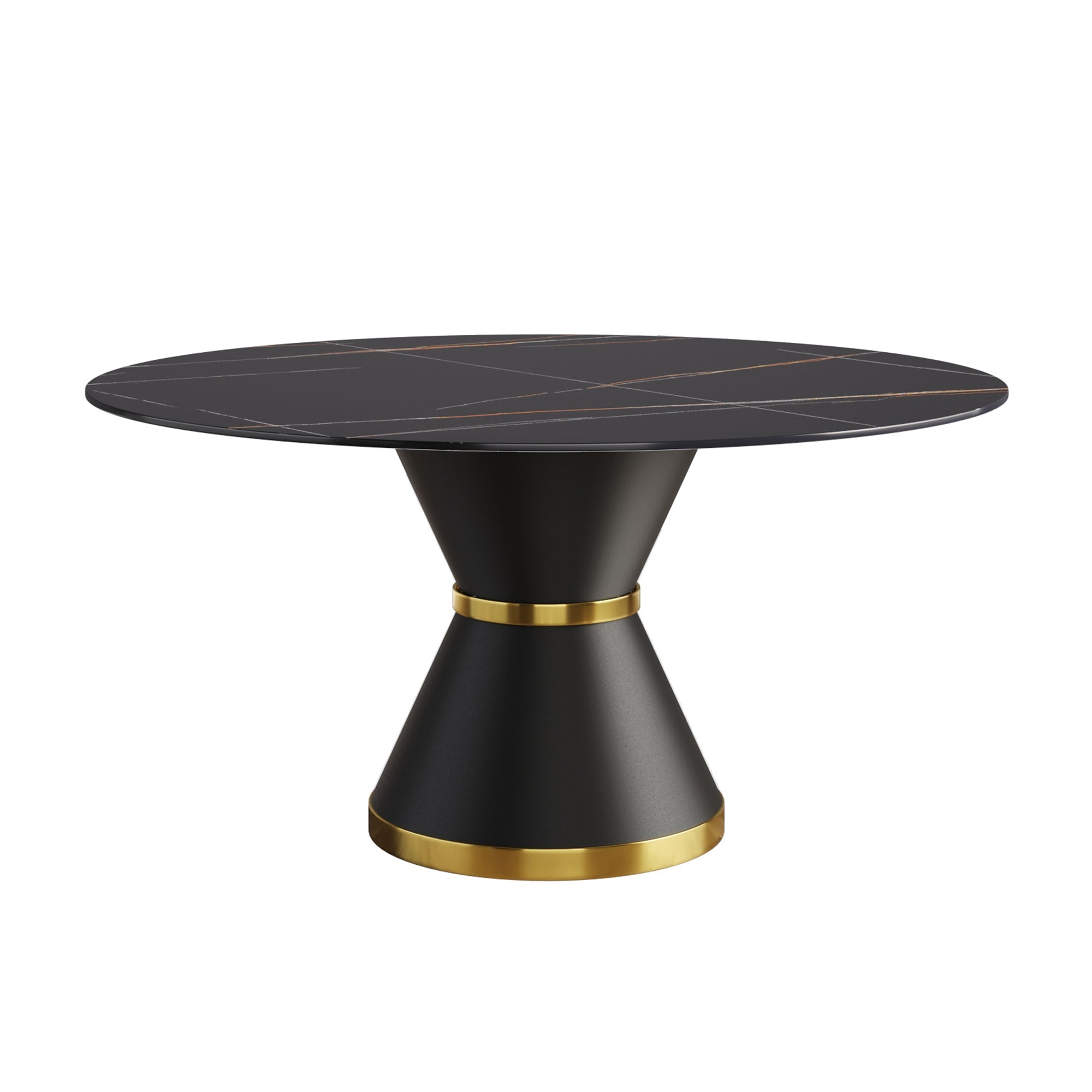 Black Round Sintered Stone Dining Table with Pedestal Base