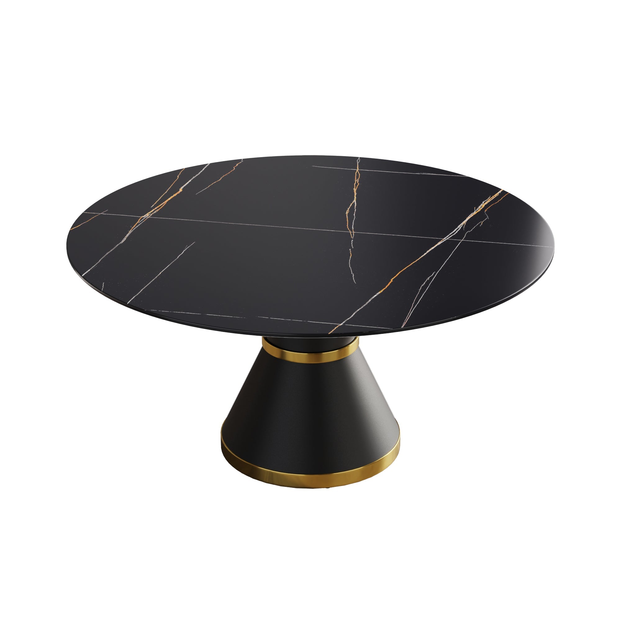 Black Round Sintered Stone Dining Table with Pedestal Base