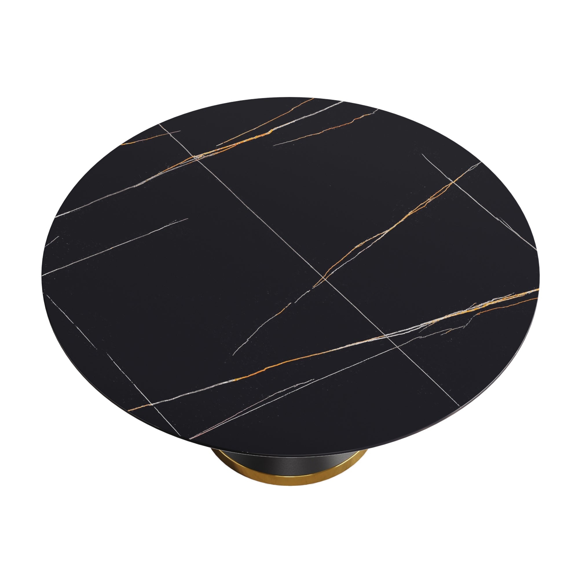 Black Round Sintered Stone Dining Table with Pedestal Base