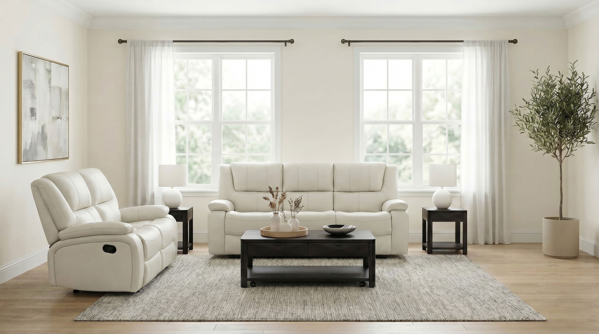 Camila 2-piece Upholstered Reclining Sofa Set White
