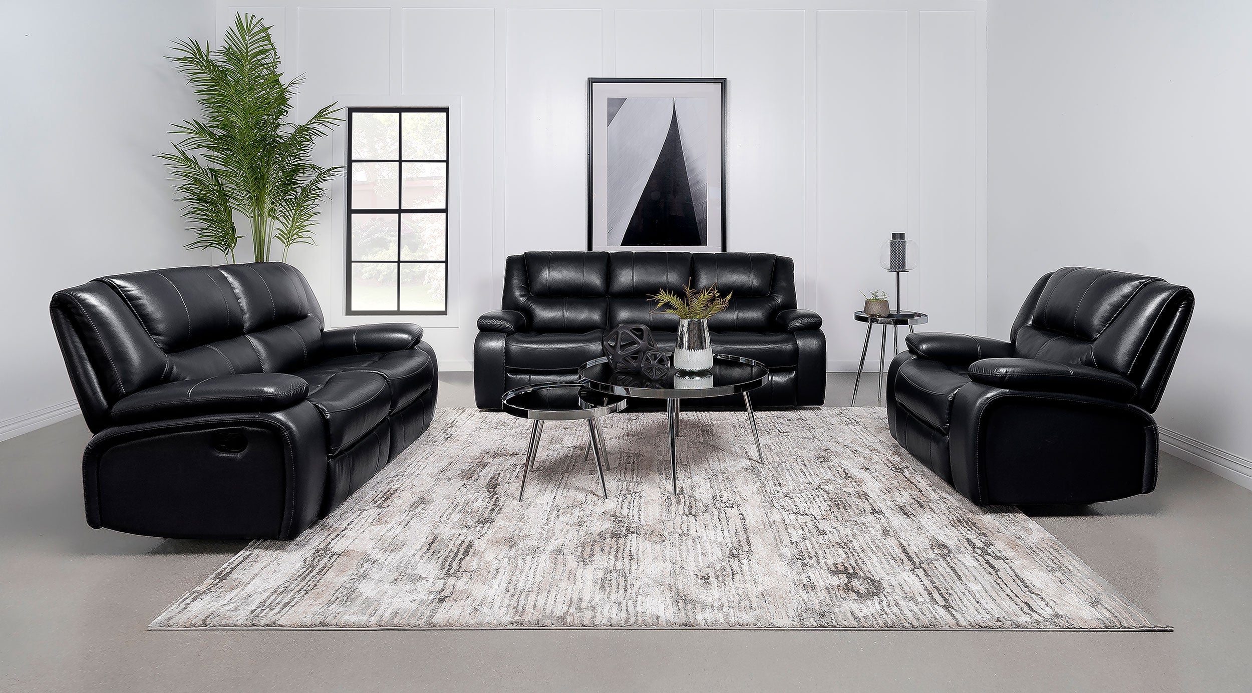 Camila 3-piece Upholstered Reclining Sofa Set Black