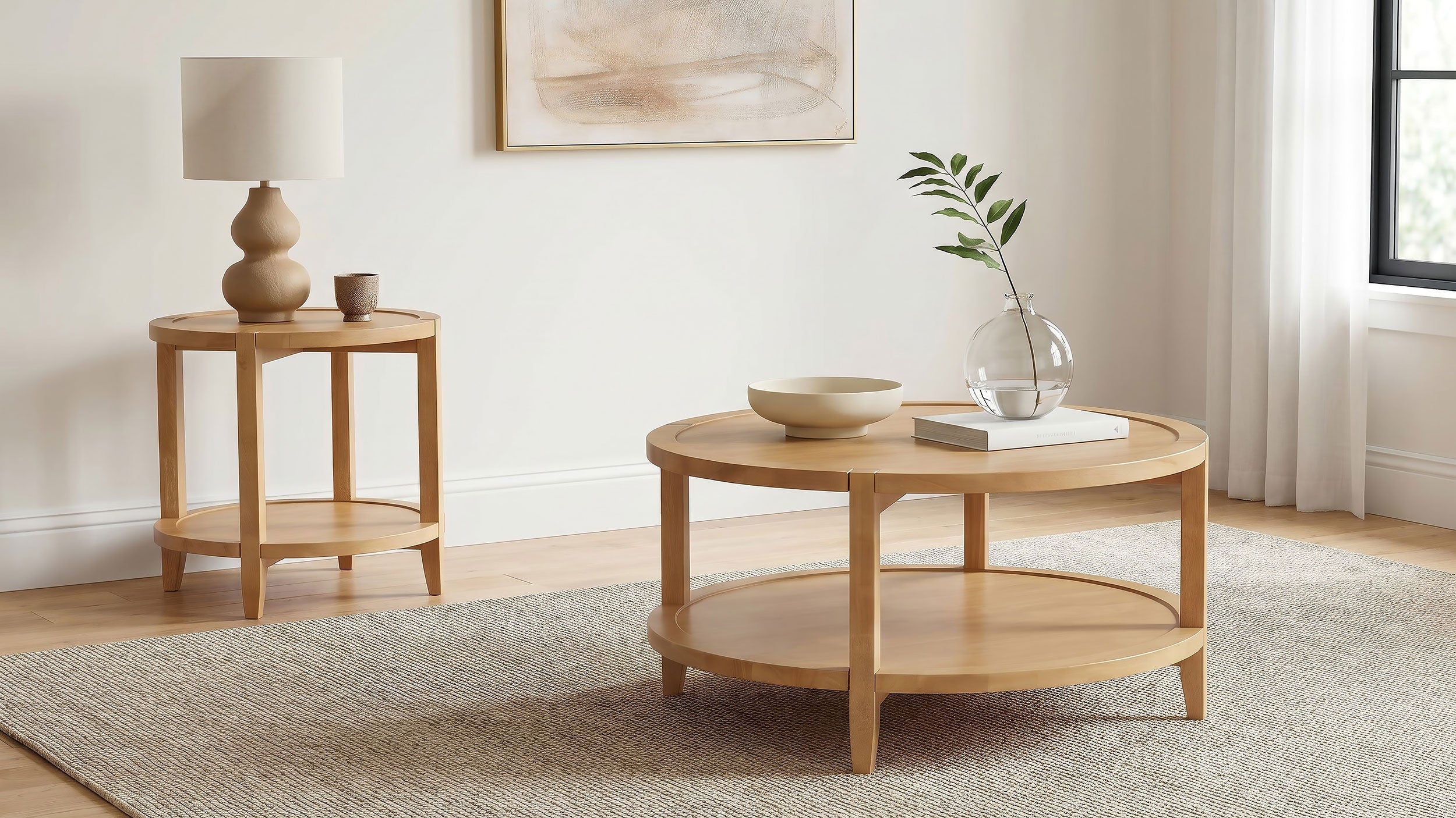 Camillo 2-piece Round Coffee and End Table Set Maple