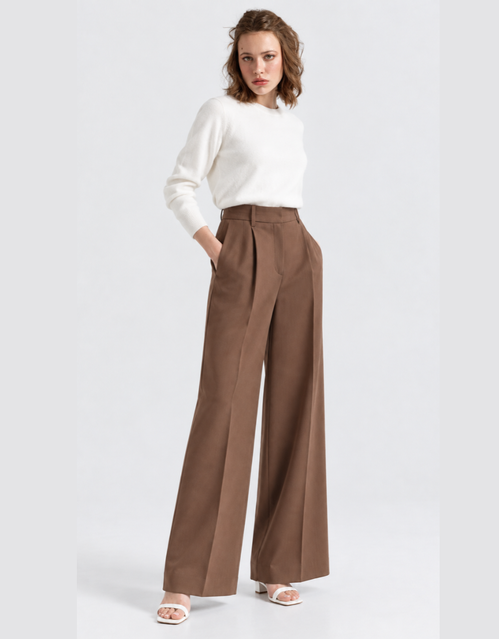 Cannes Wool Pleated Trousers - Cocoa Truffle