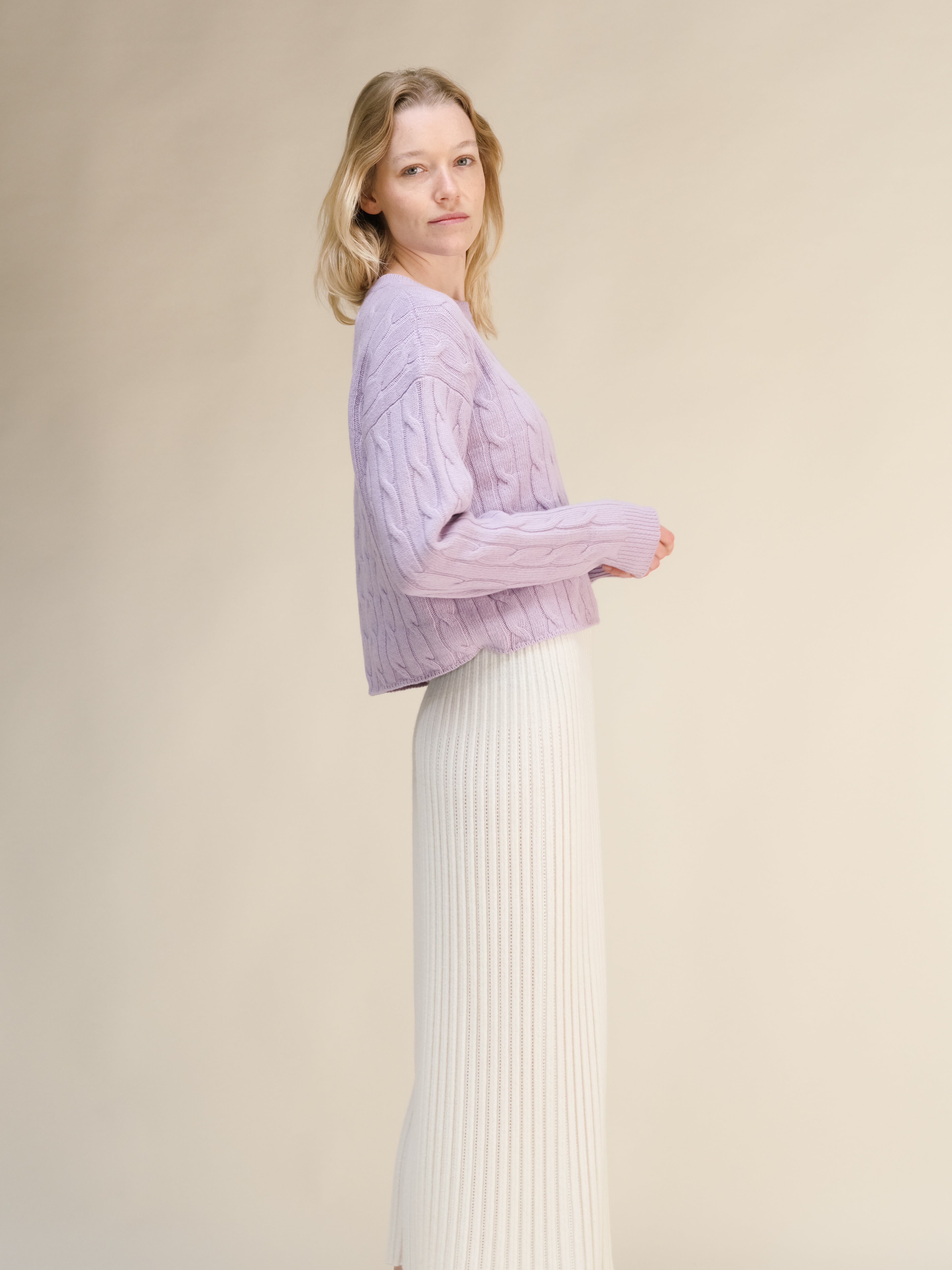 Cashmere Mix Cable Crewneck