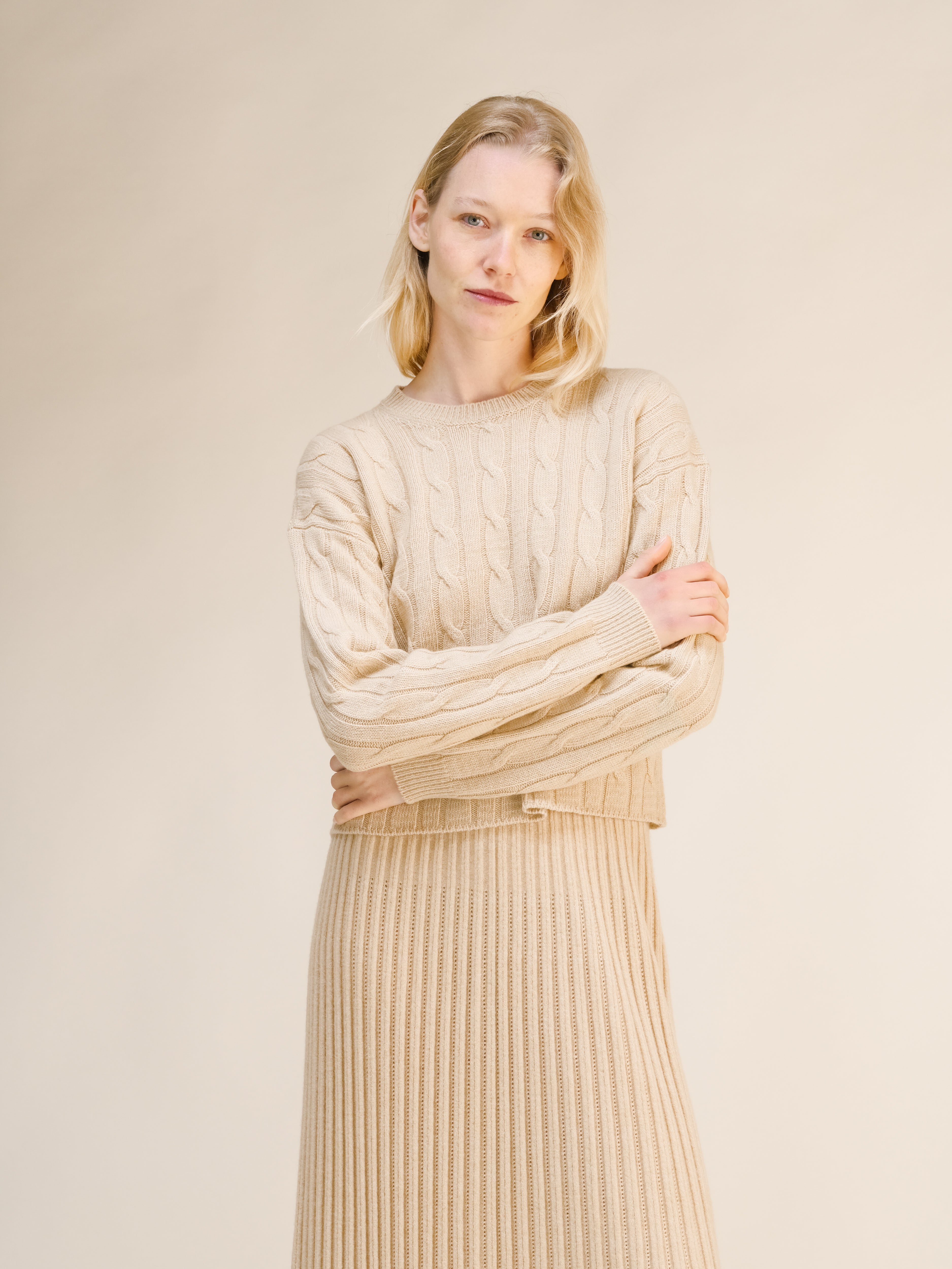 Cashmere Mix Cable Crewneck