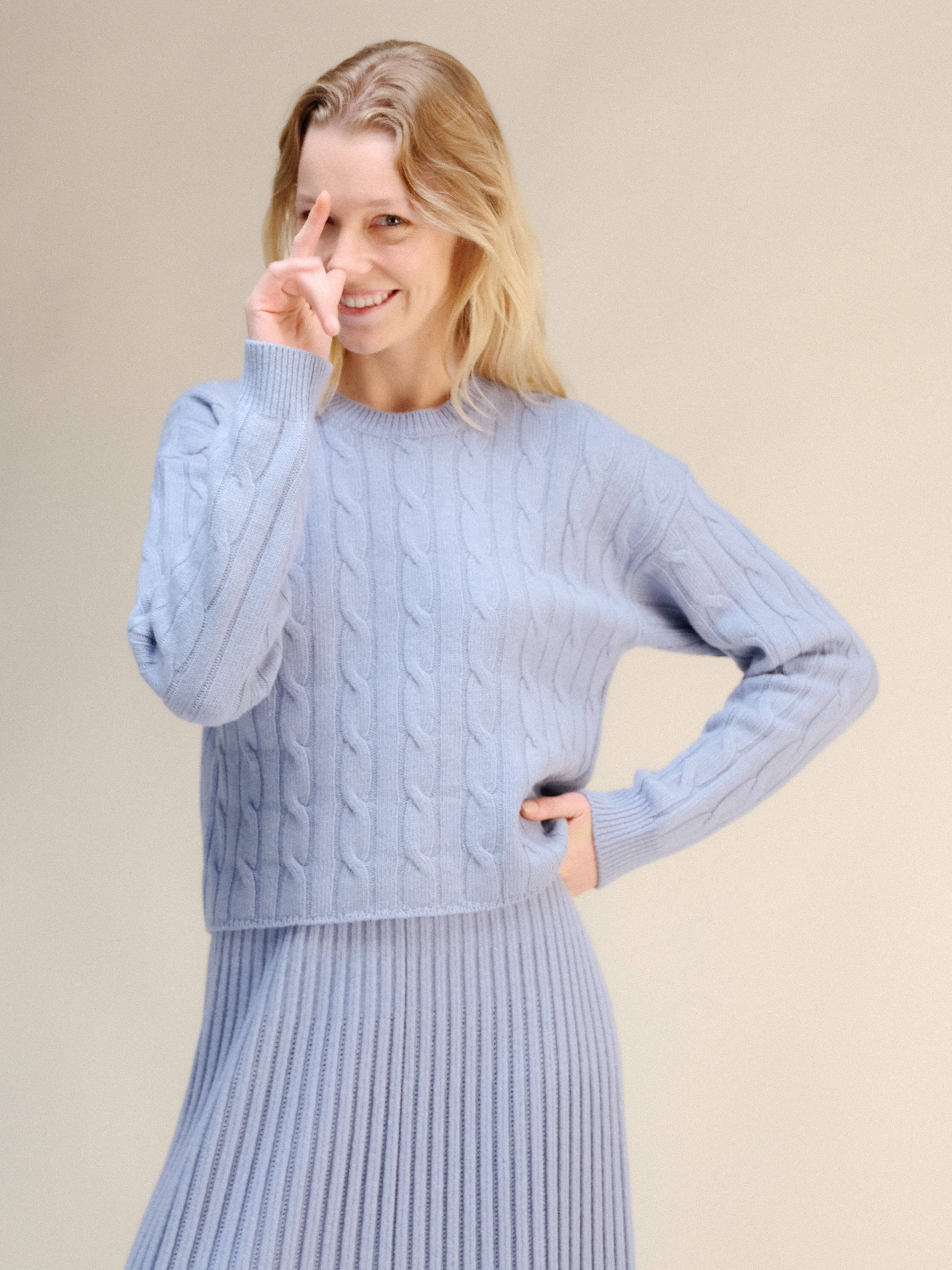 Cashmere Mix Cable Crewneck