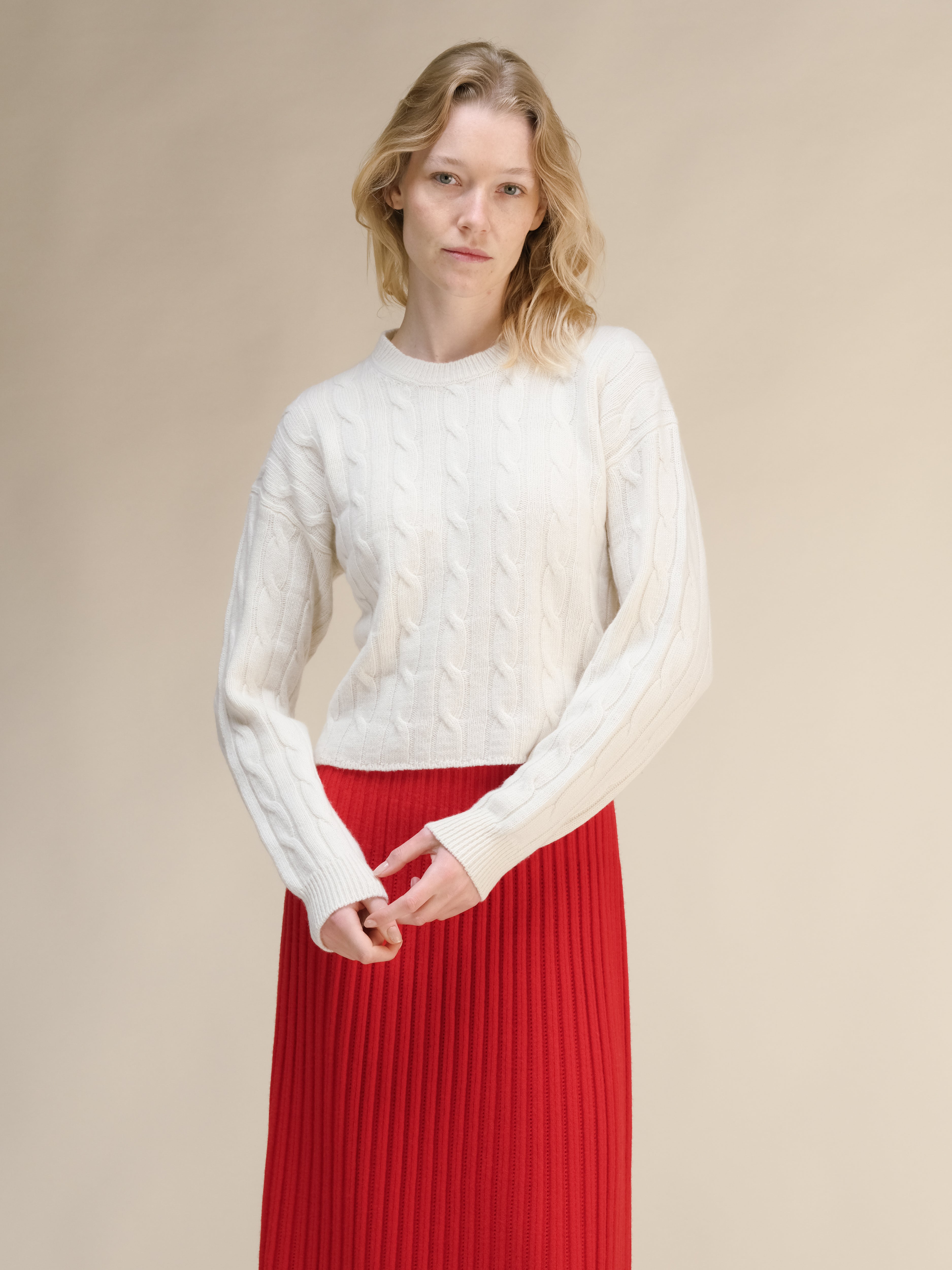 Cashmere Mix Cable Crewneck