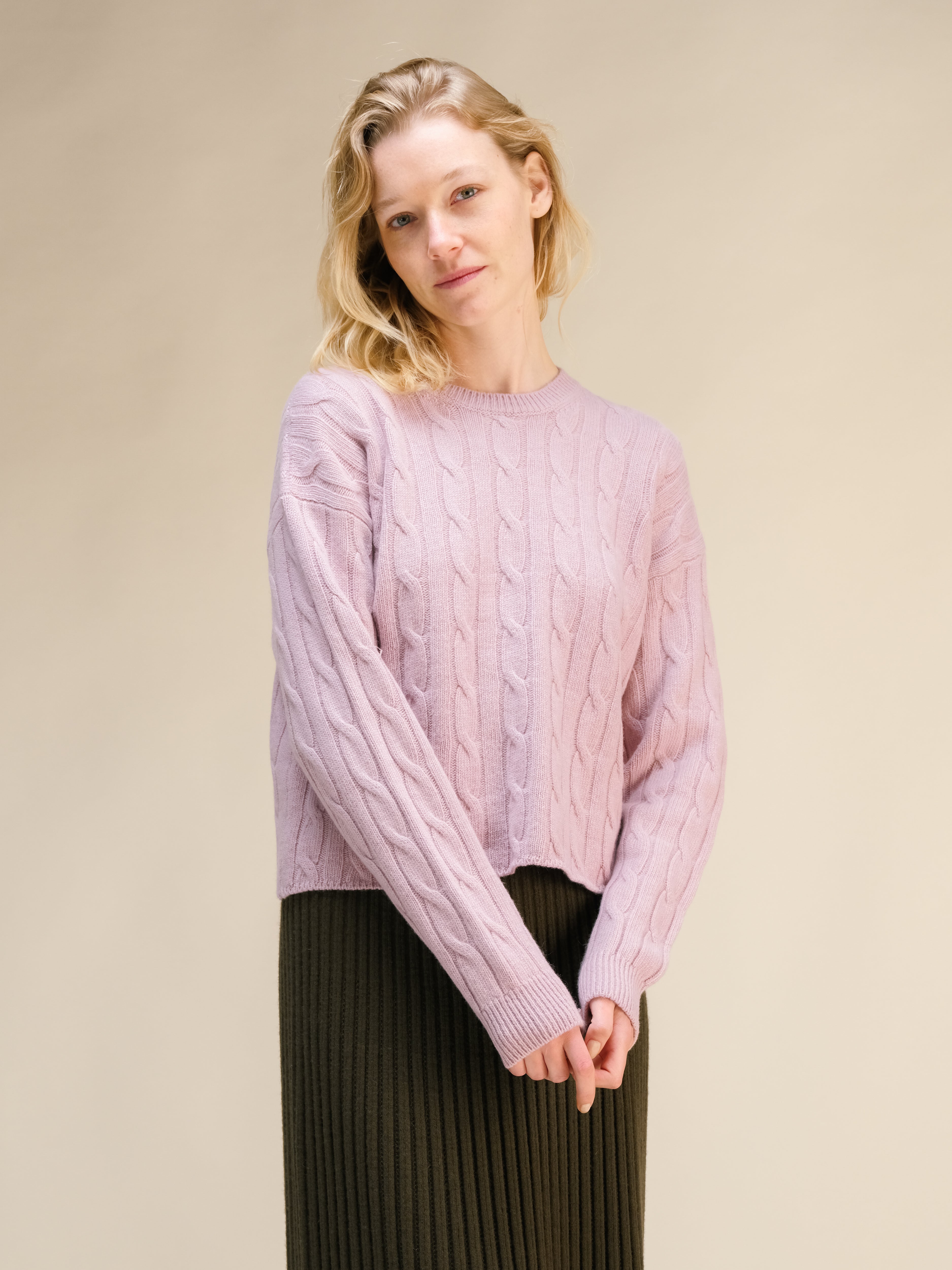 Cashmere Mix Cable Crewneck