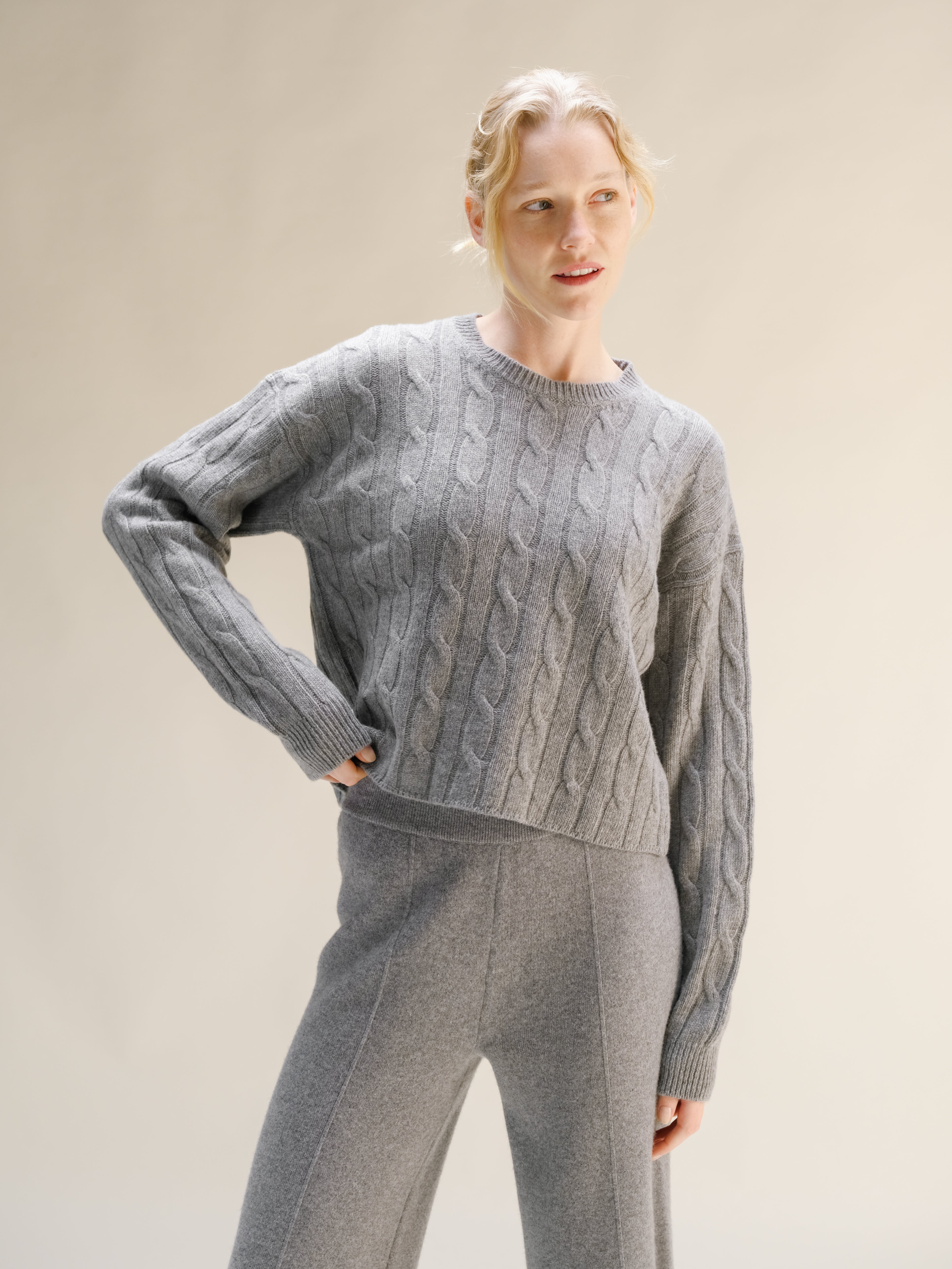 Cashmere Mix Cable Crewneck