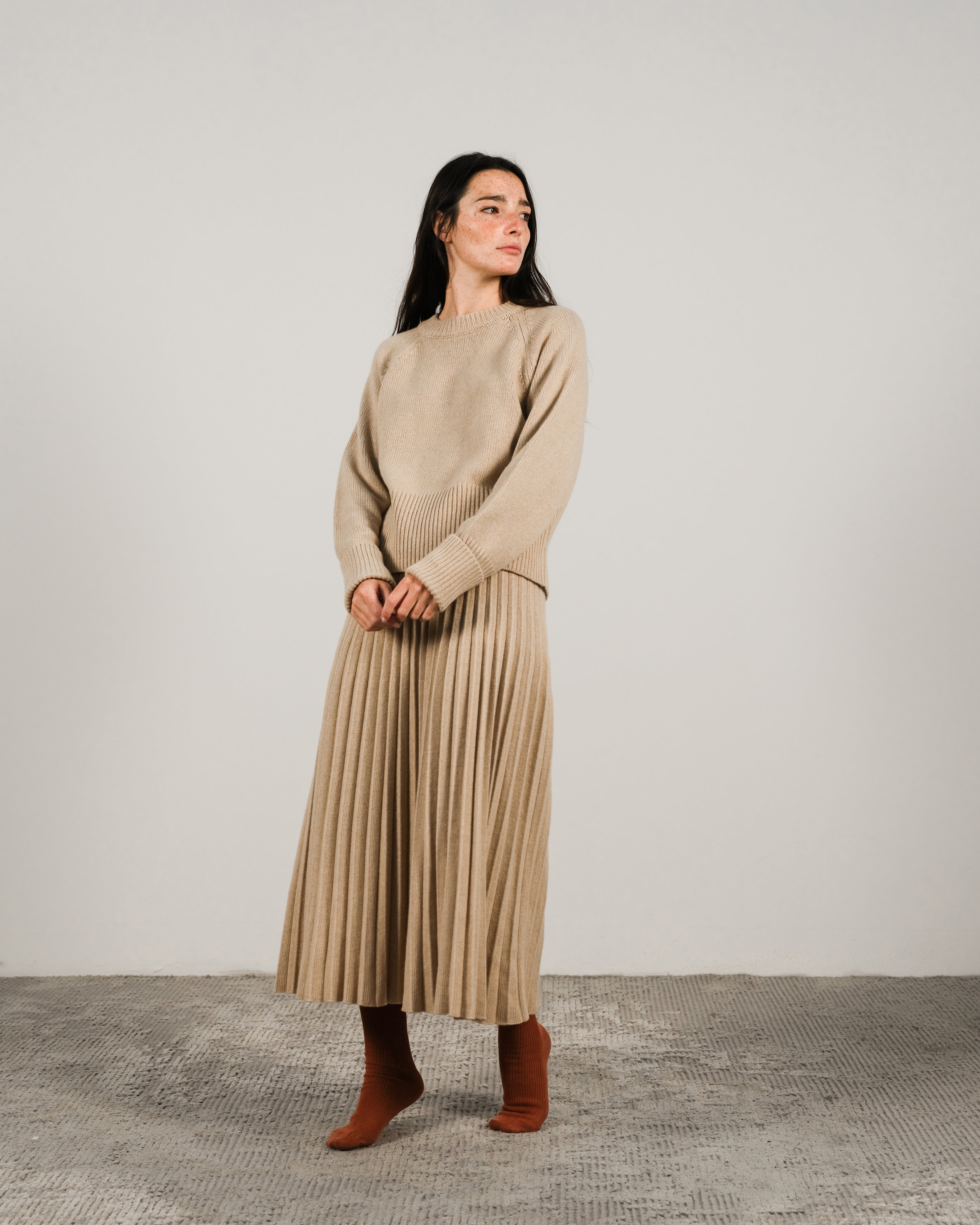 Cashmere Mix Plissé Skirt