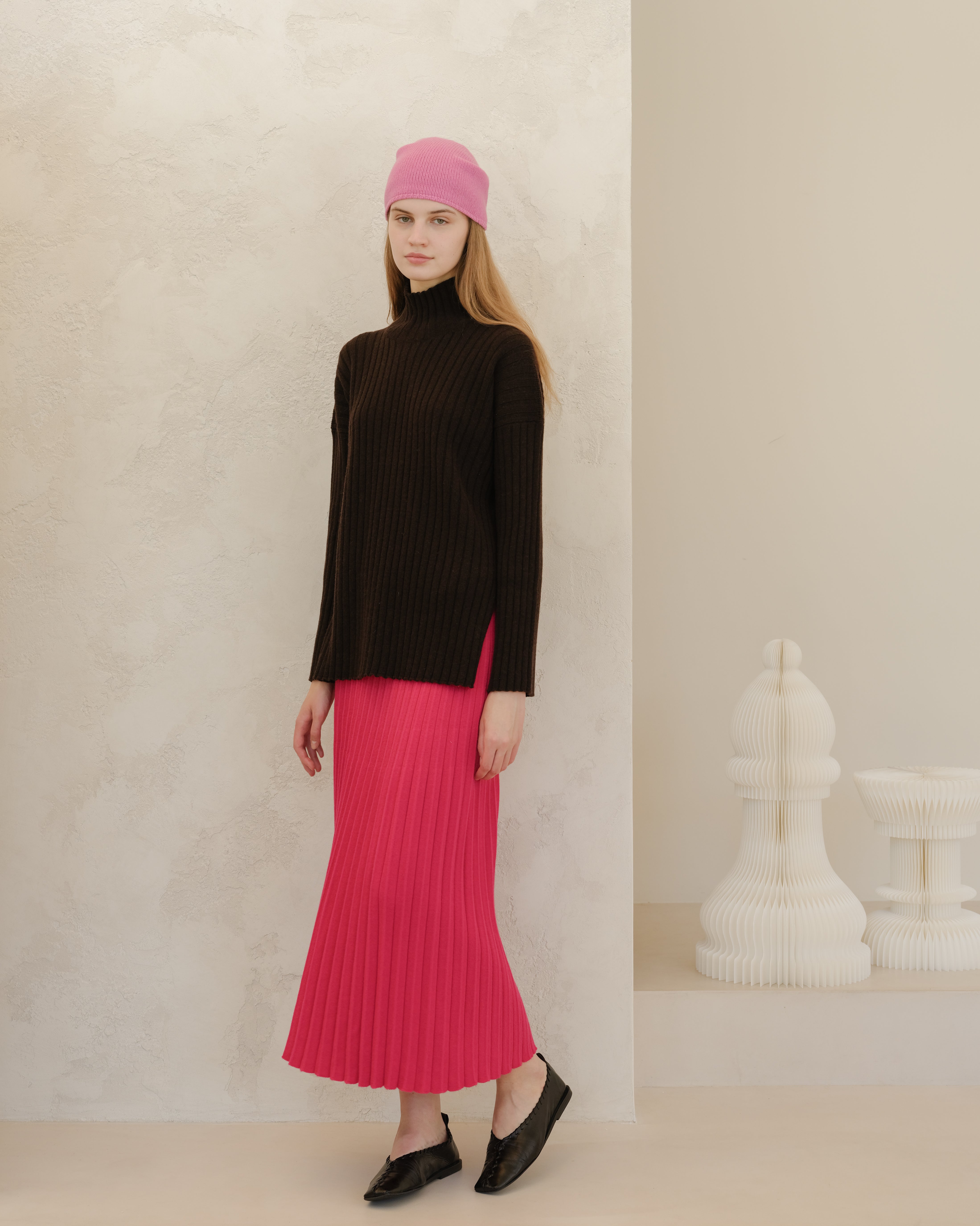 Cashmere Mix Plissé Skirt