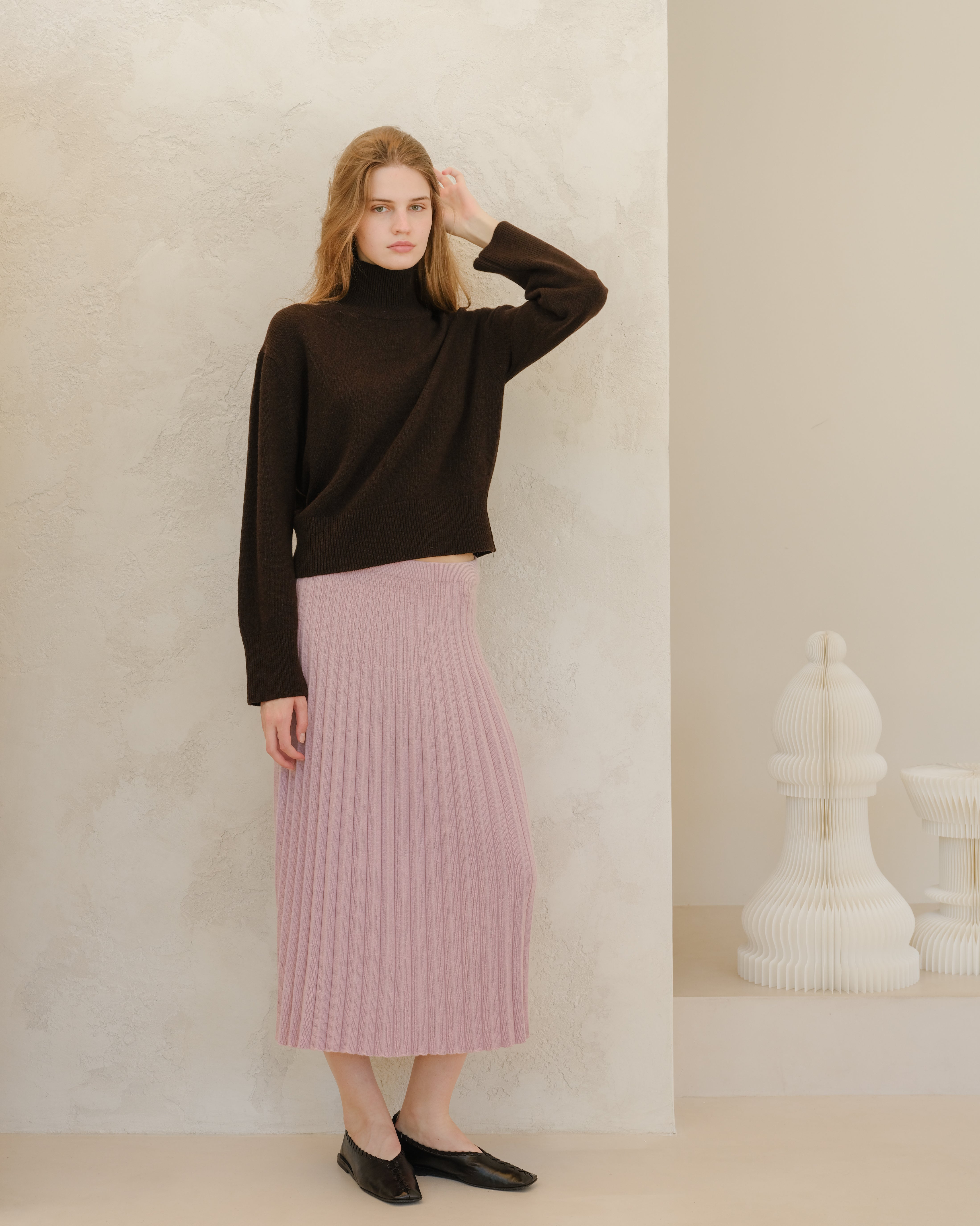 Cashmere Mix Plissé Skirt