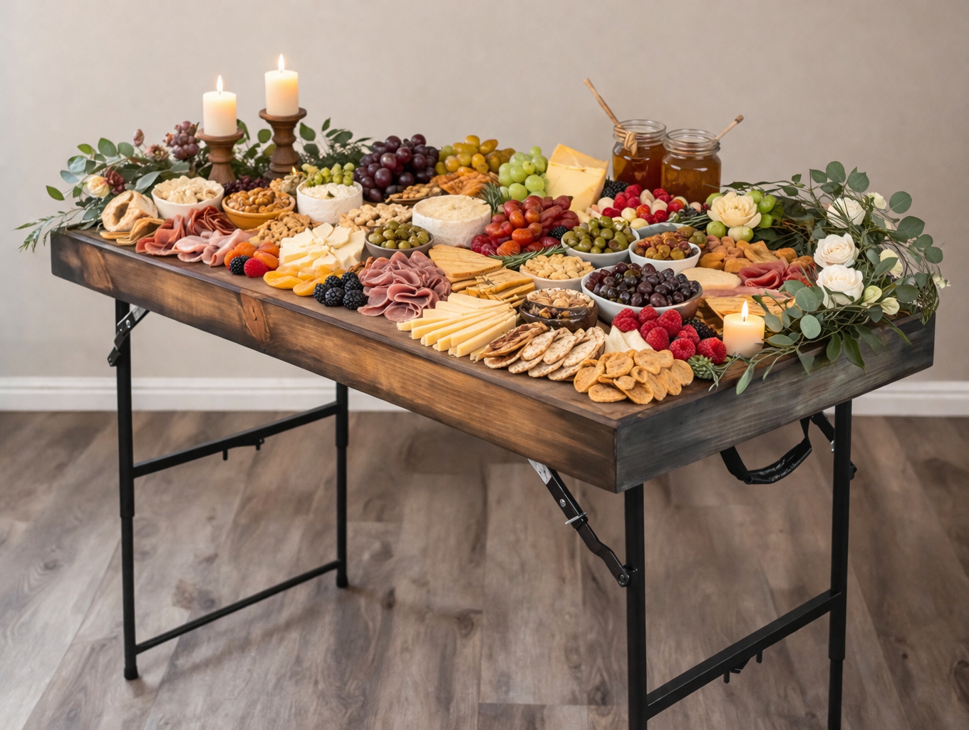 Charcuterie Board Table Topper for 4ft Folding Table, Wooden Grazing Display