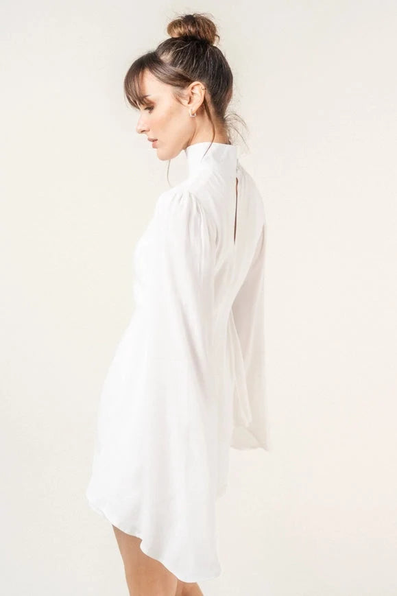 Chic Mock Neck Dramatic Flared Sleeve Mini DRESS