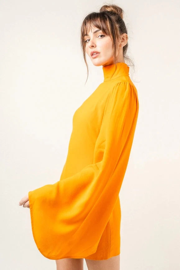 Chic Mock Neck Dramatic Flared Sleeve Mini Dress Mango