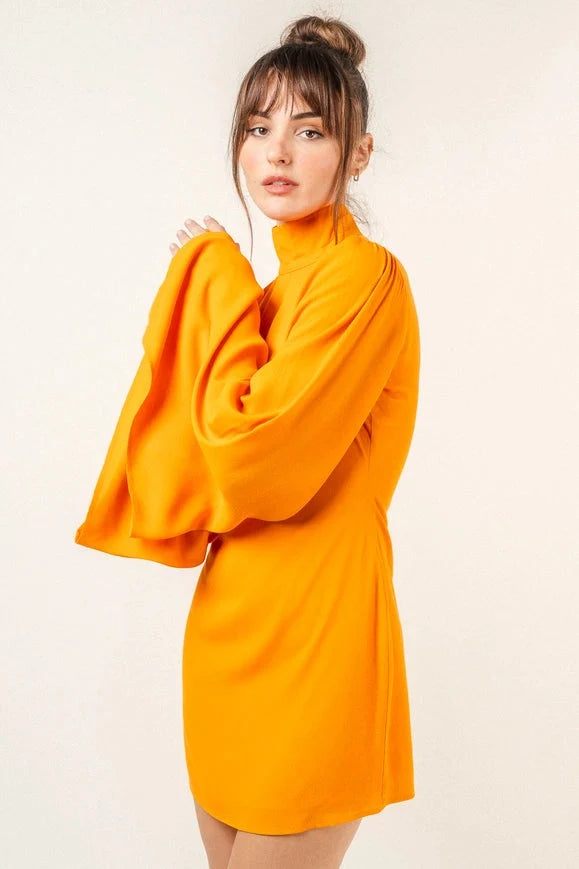 Chic Mock Neck Dramatic Flared Sleeve Mini Dress Mango