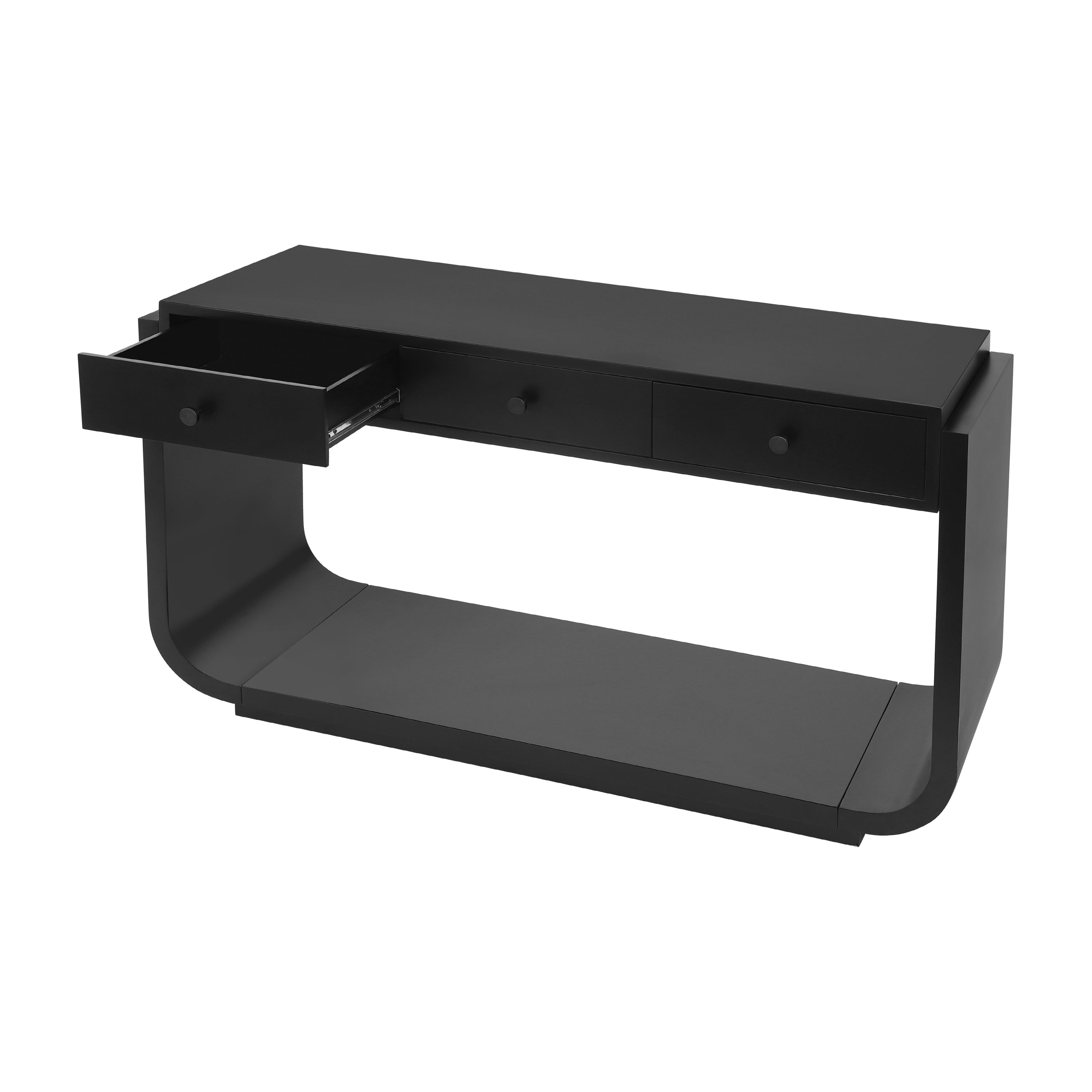 Classic Black Console Table with 3 Drawers &amp; Storage Shelf