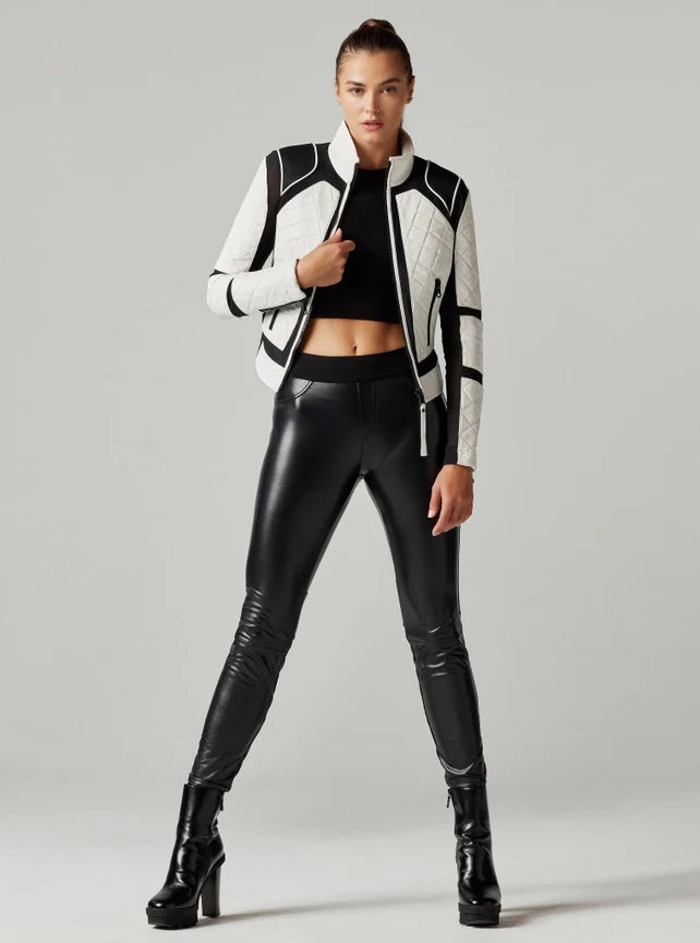 Classic Leather Mesh Moto Jacket - WHITE/BLACK