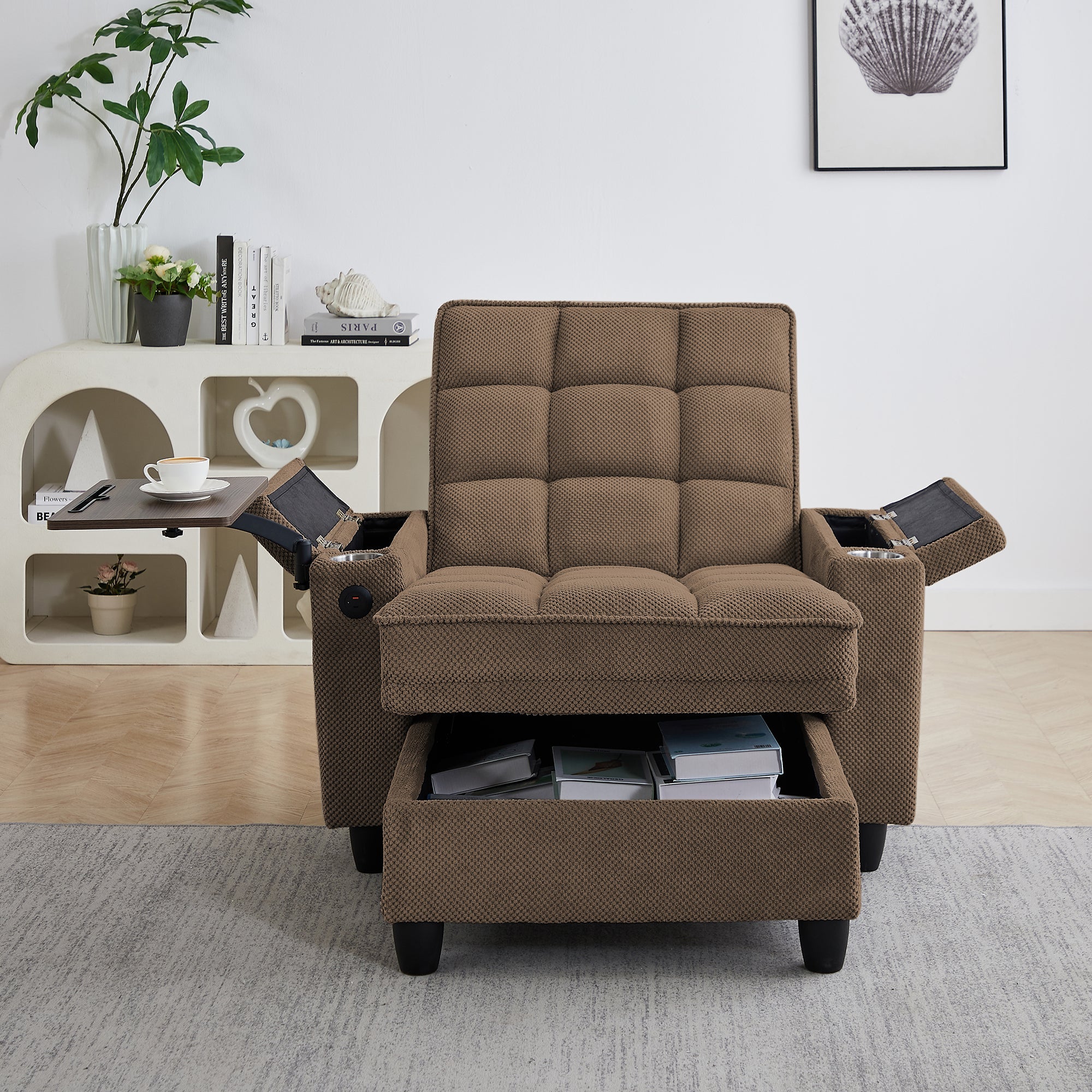 Convertible Chaise Lounge Sleeper Chair - Coffee