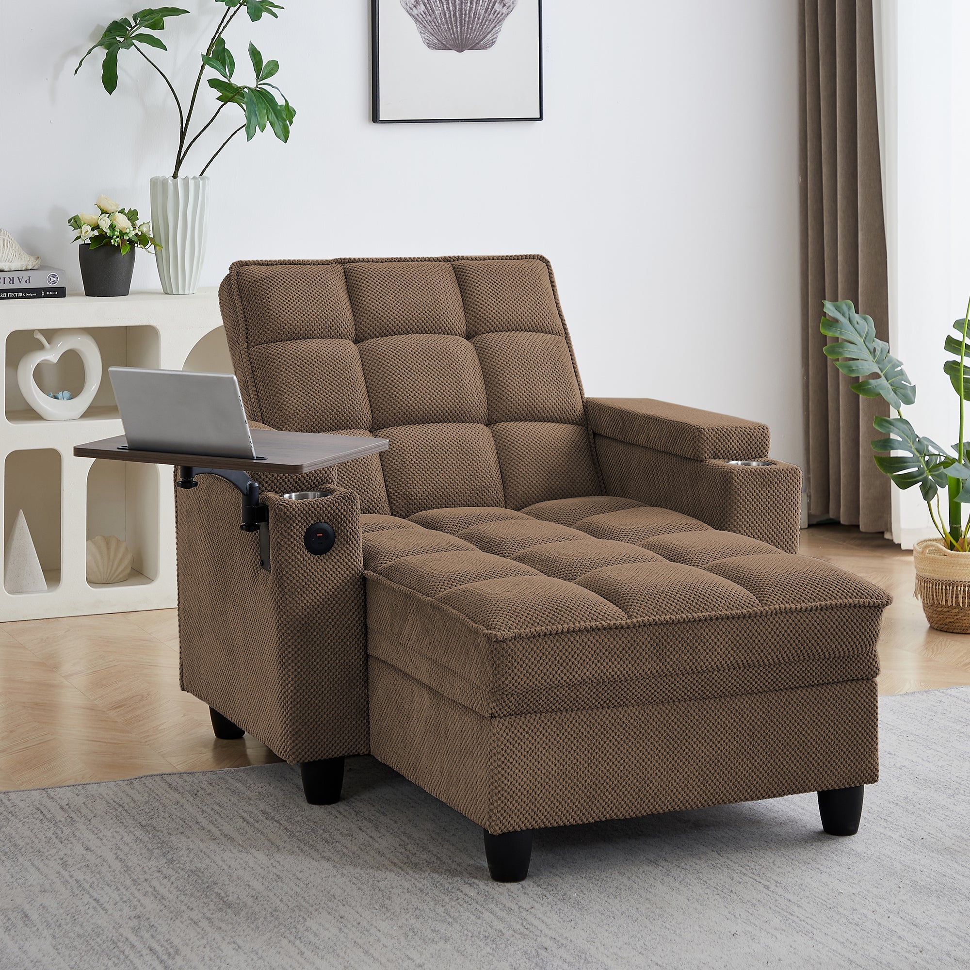 Convertible Chaise Lounge Sleeper Chair - Coffee