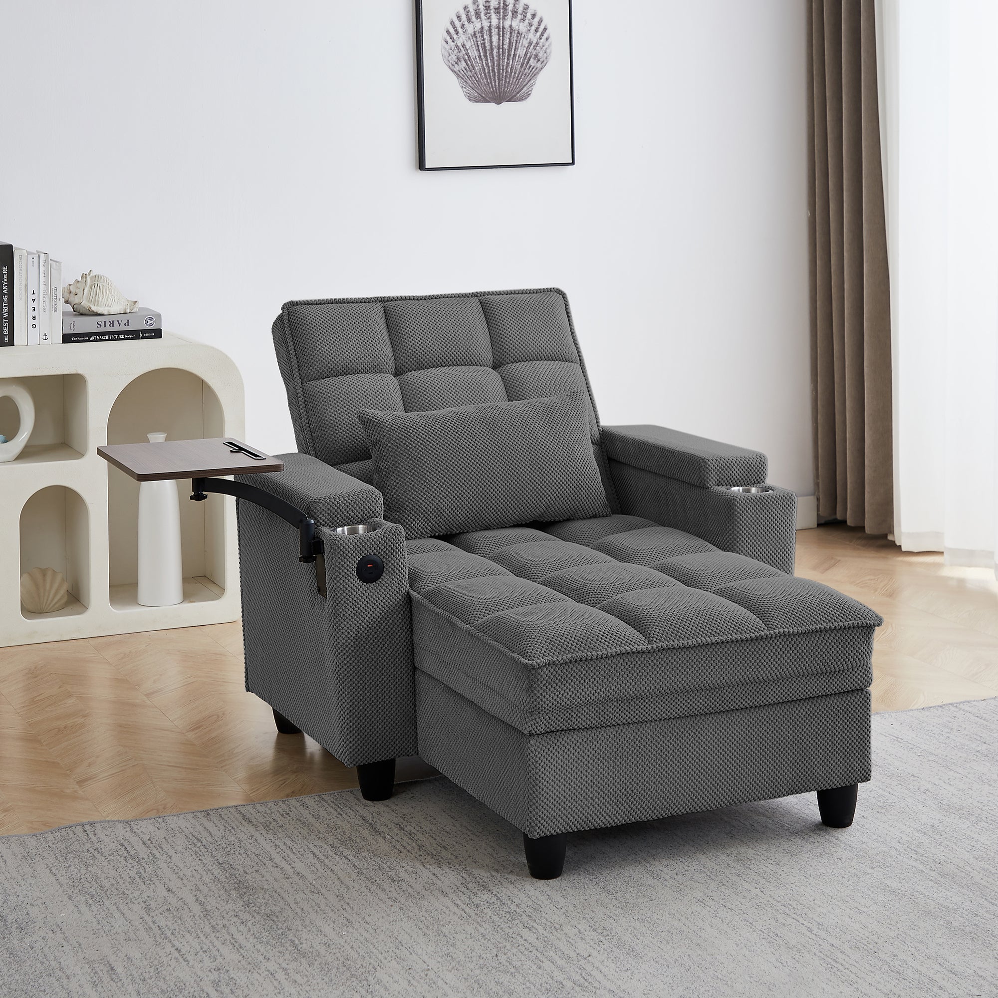 Convertible Chaise Lounge Sleeper Chair - Dark Gray