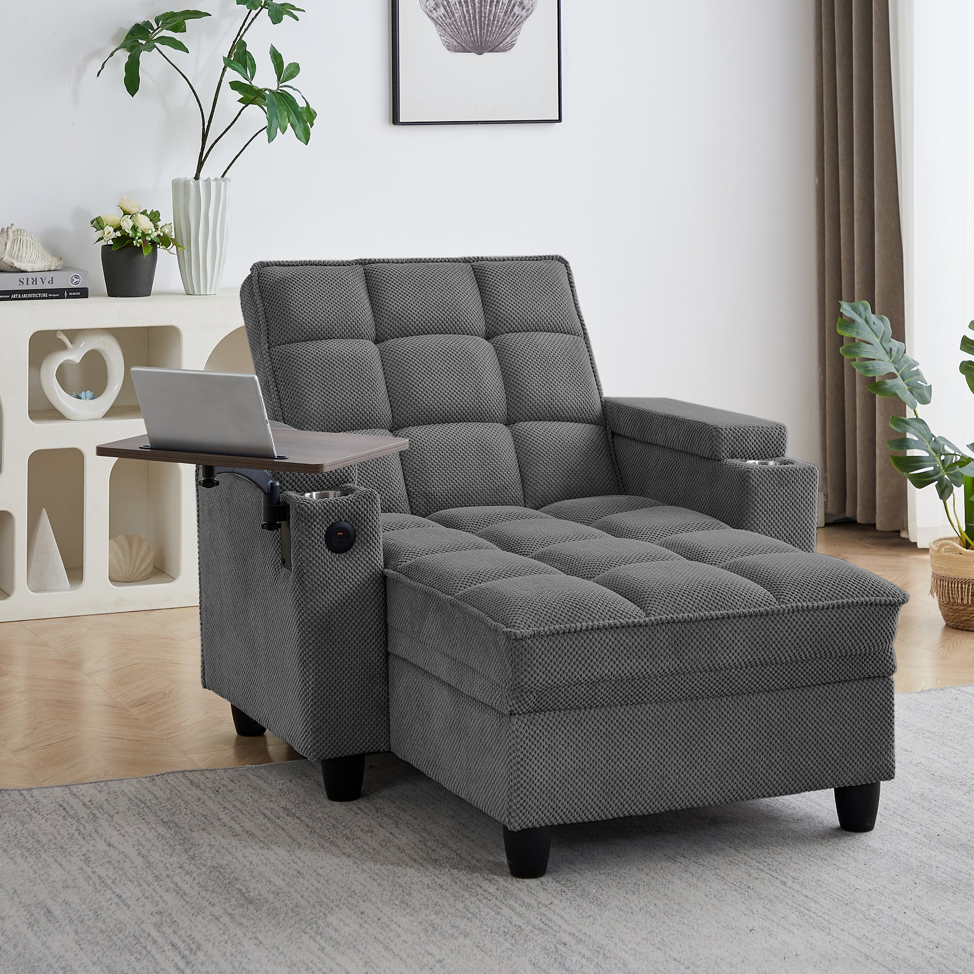 Convertible Chaise Lounge Sleeper Chair - Dark Gray