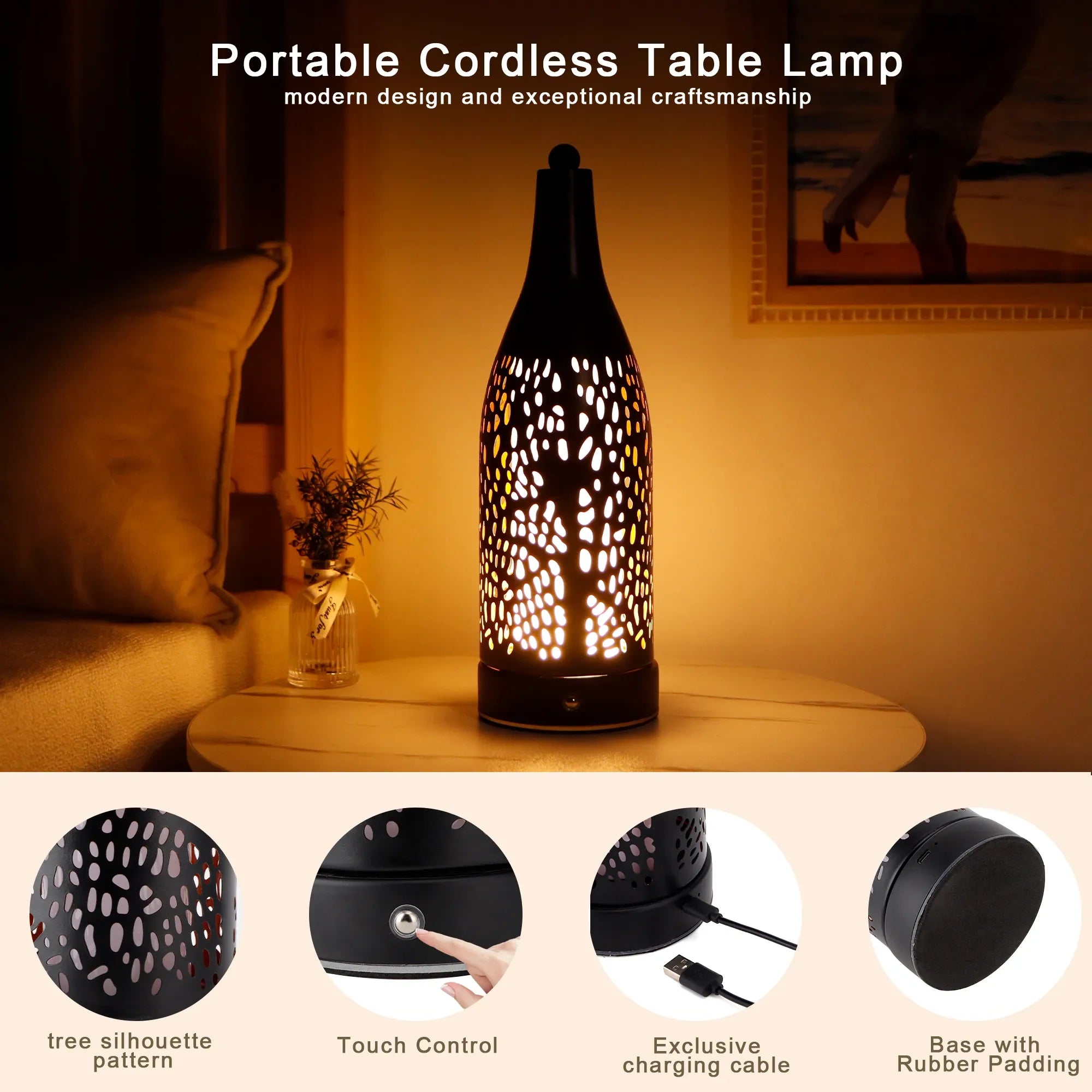 Cordless Table Lamp 4000mAh Rechargeable Battery Operated