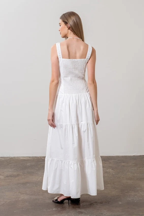 Corset Button-Down Tiered Maxi Dress White Women's Elegant Dress