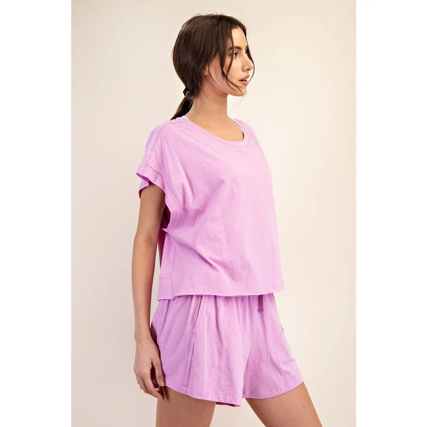 Cotton Slub Open Back Top Mauve