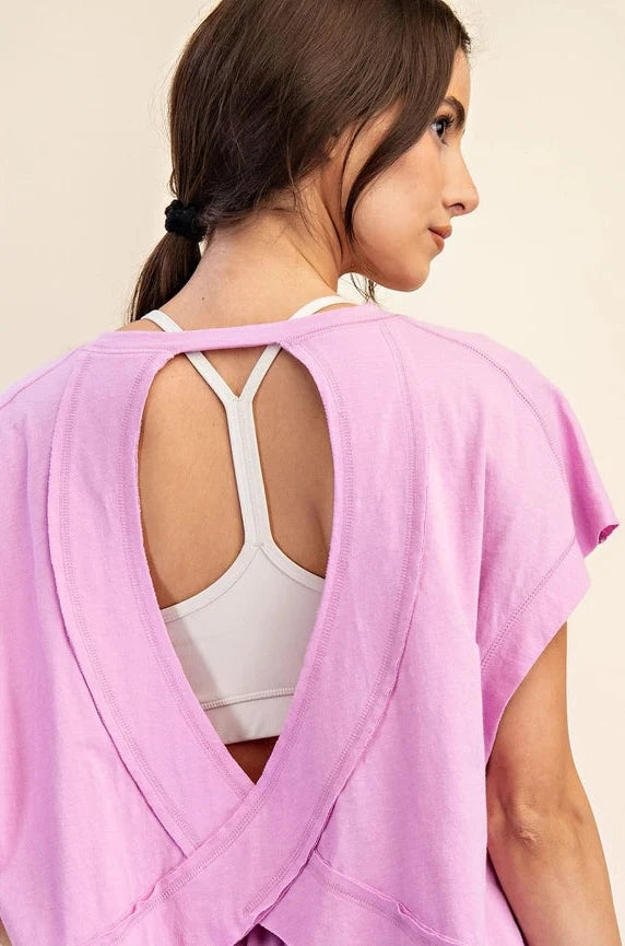 Cotton Slub Open Back Top Mauve