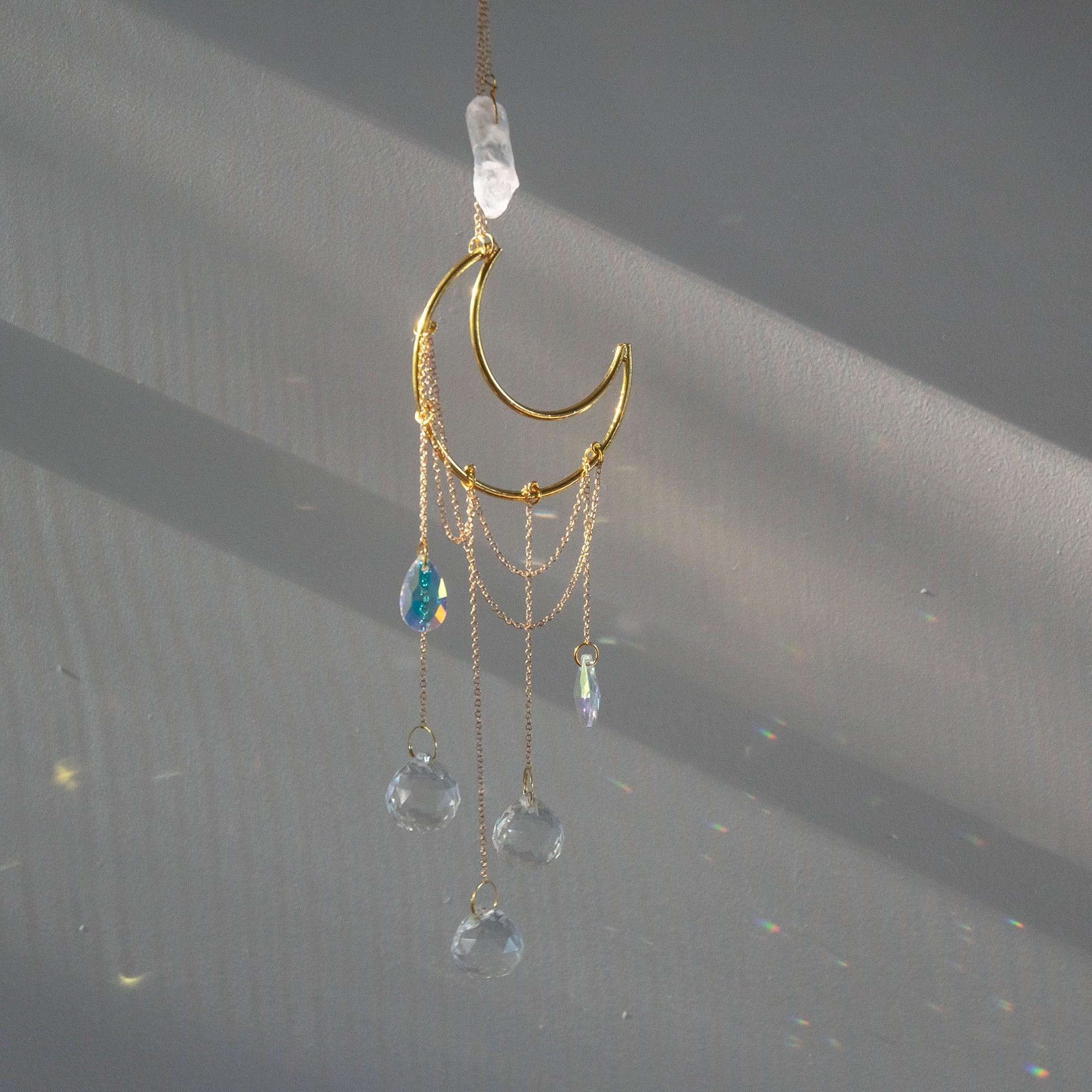 Crescent & Clear Quartz Crystal Suncatcher