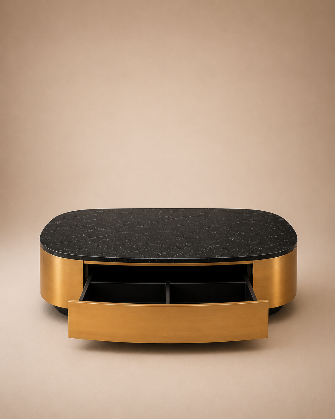 Curved Edge Luxe Marble Coffee Table with Storage