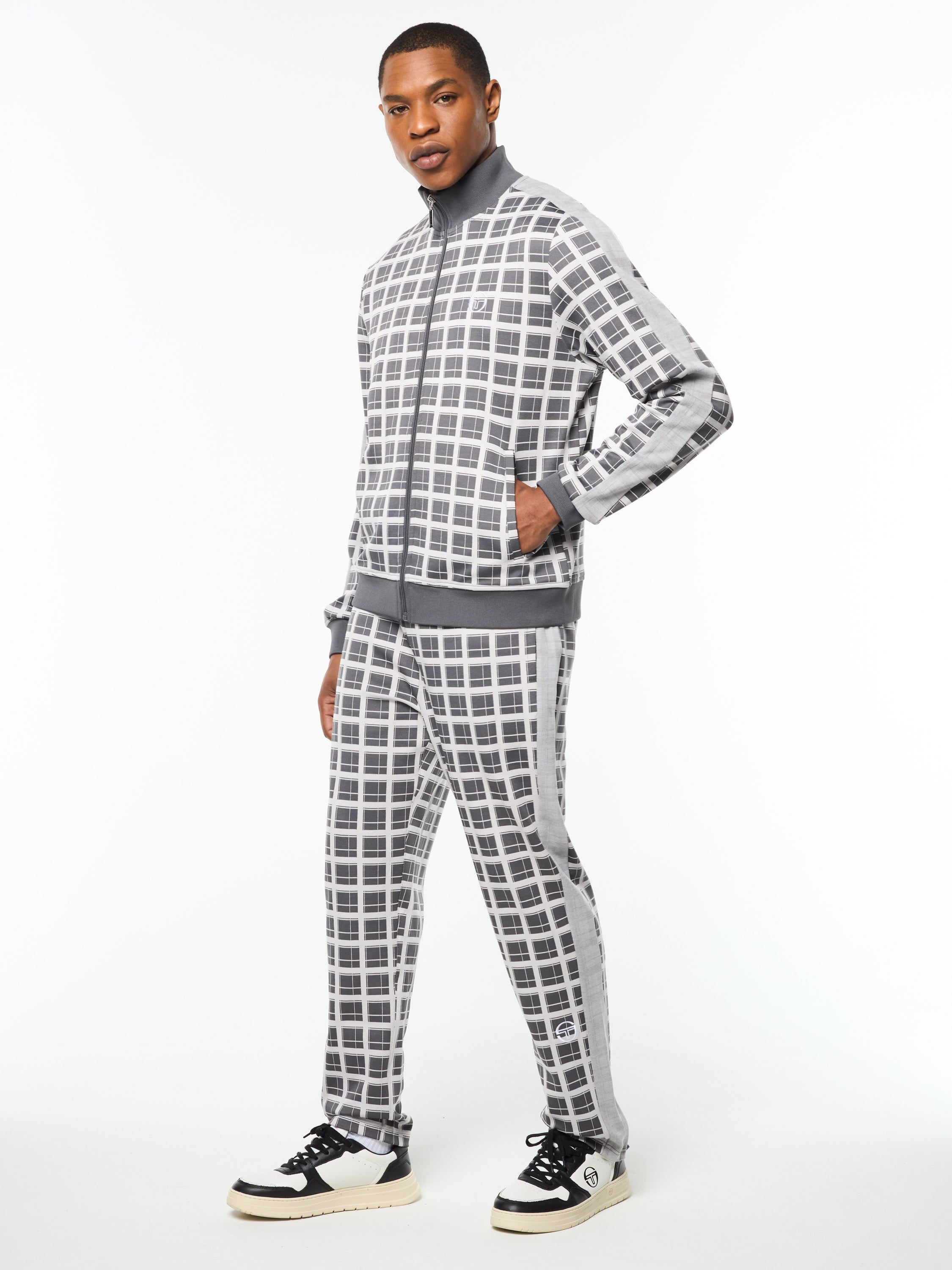 Damarindo Check Track Jacket- Quiet Grey