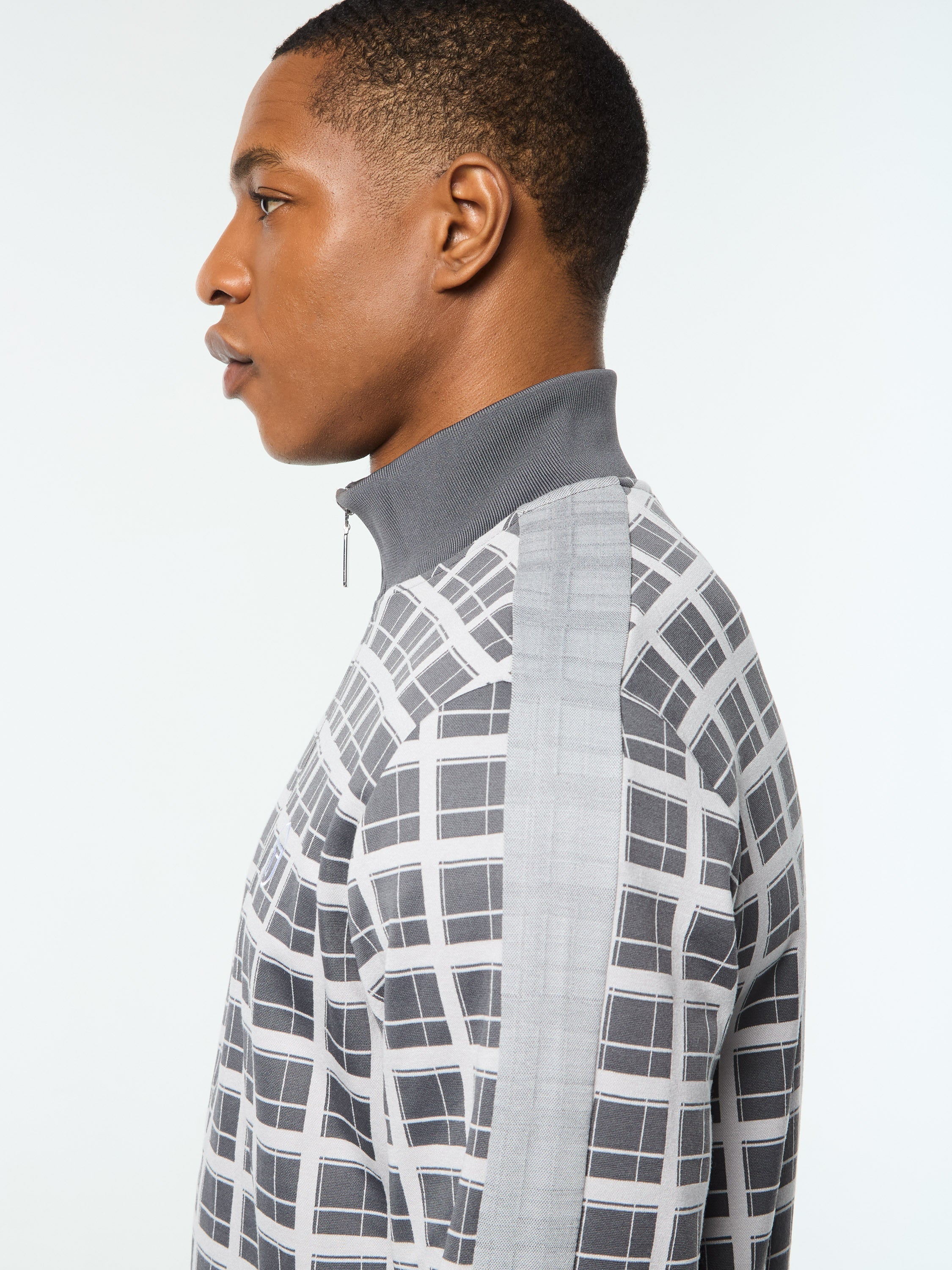 Damarindo Check Track Jacket- Quiet Grey