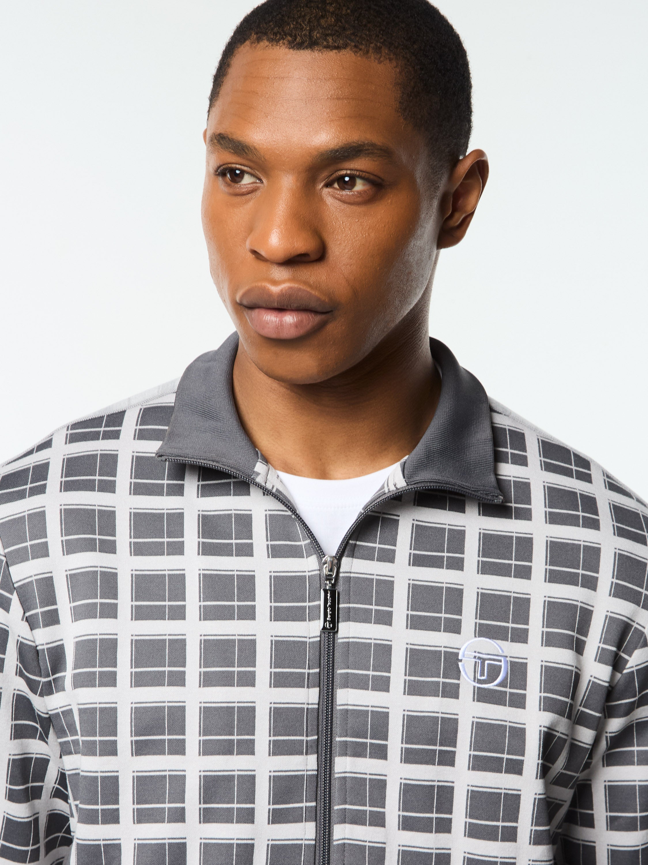 Damarindo Check Track Jacket- Quiet Grey